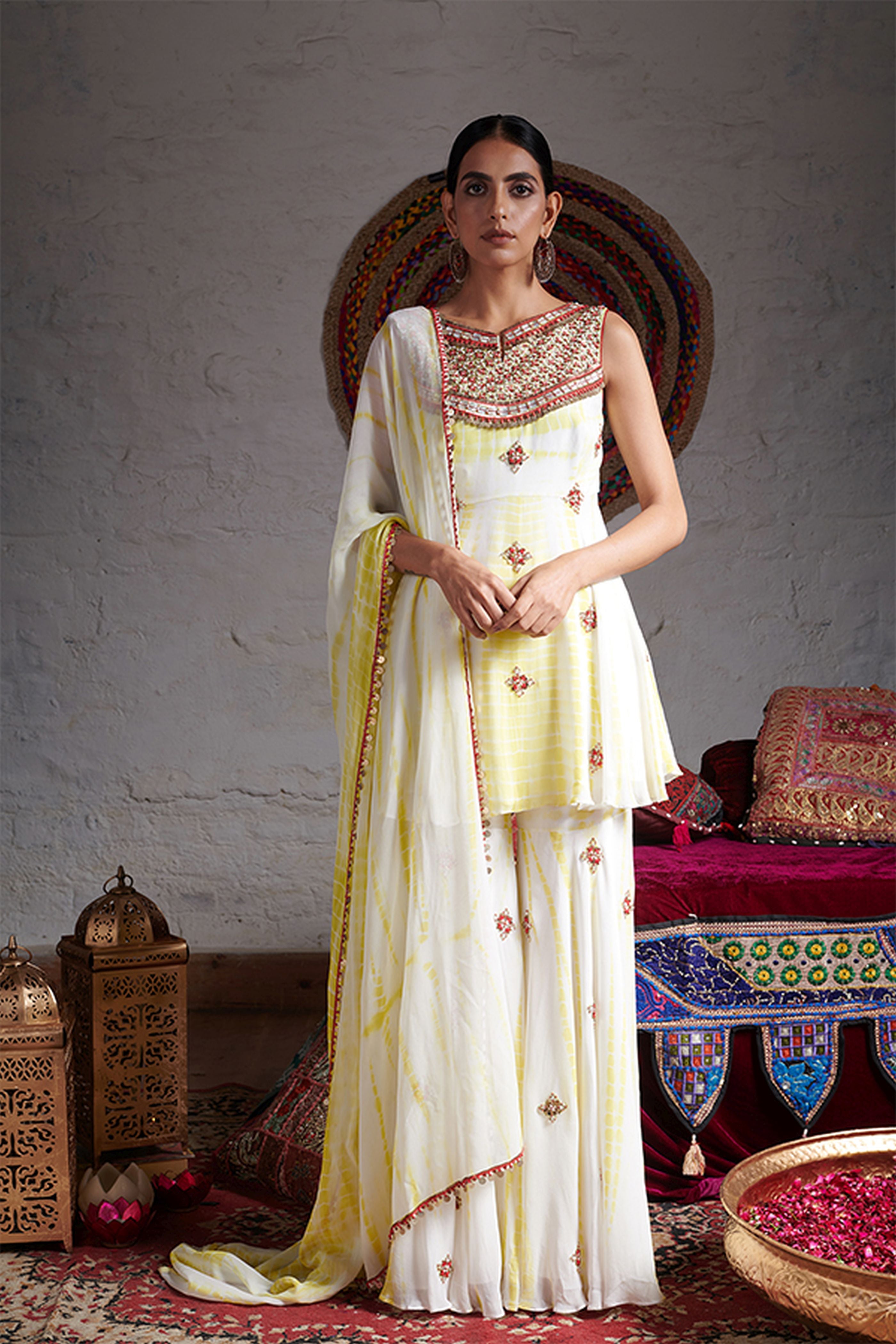 Short Anarkali With Sharara Dupatta