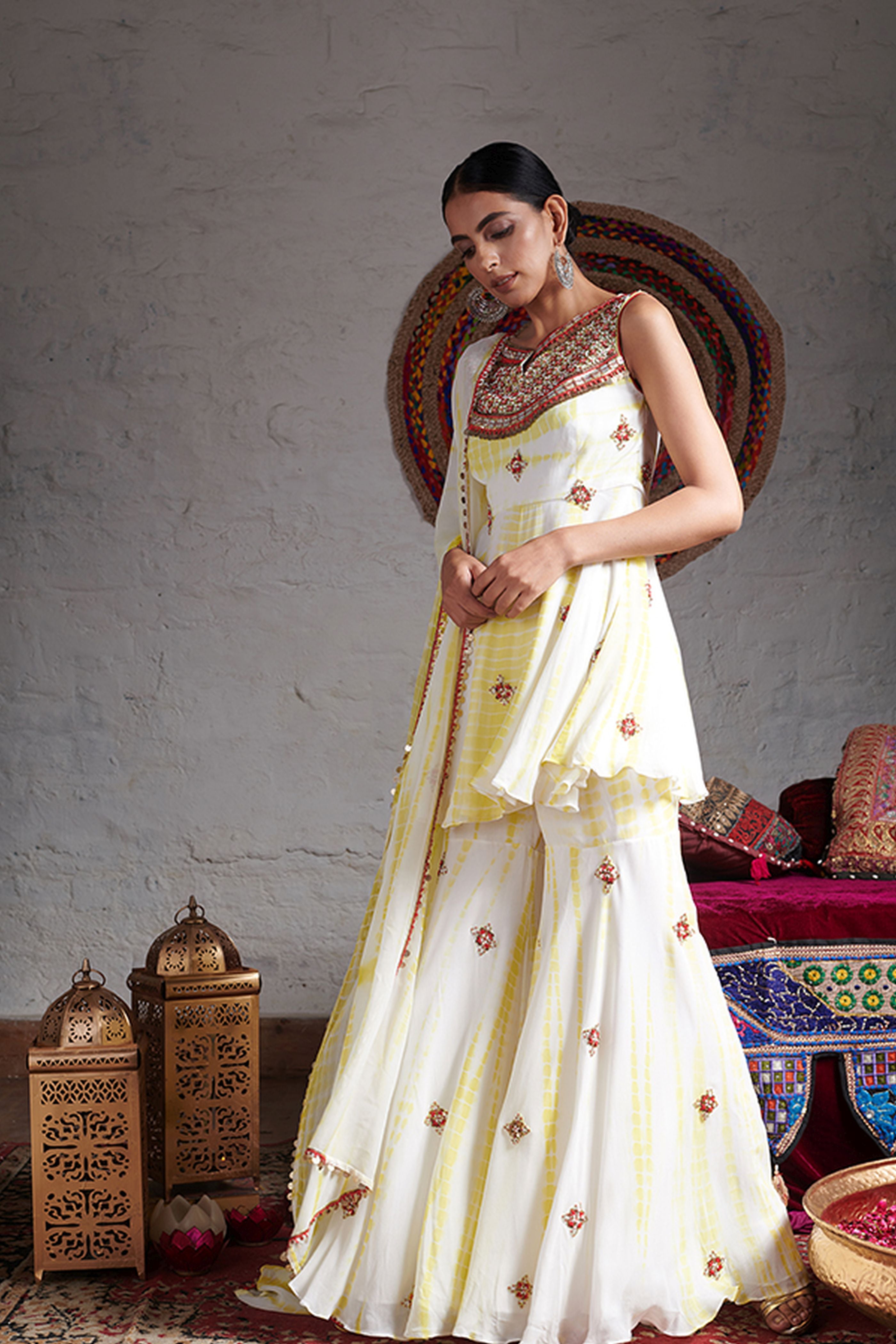 Short Anarkali With Sharara Dupatta