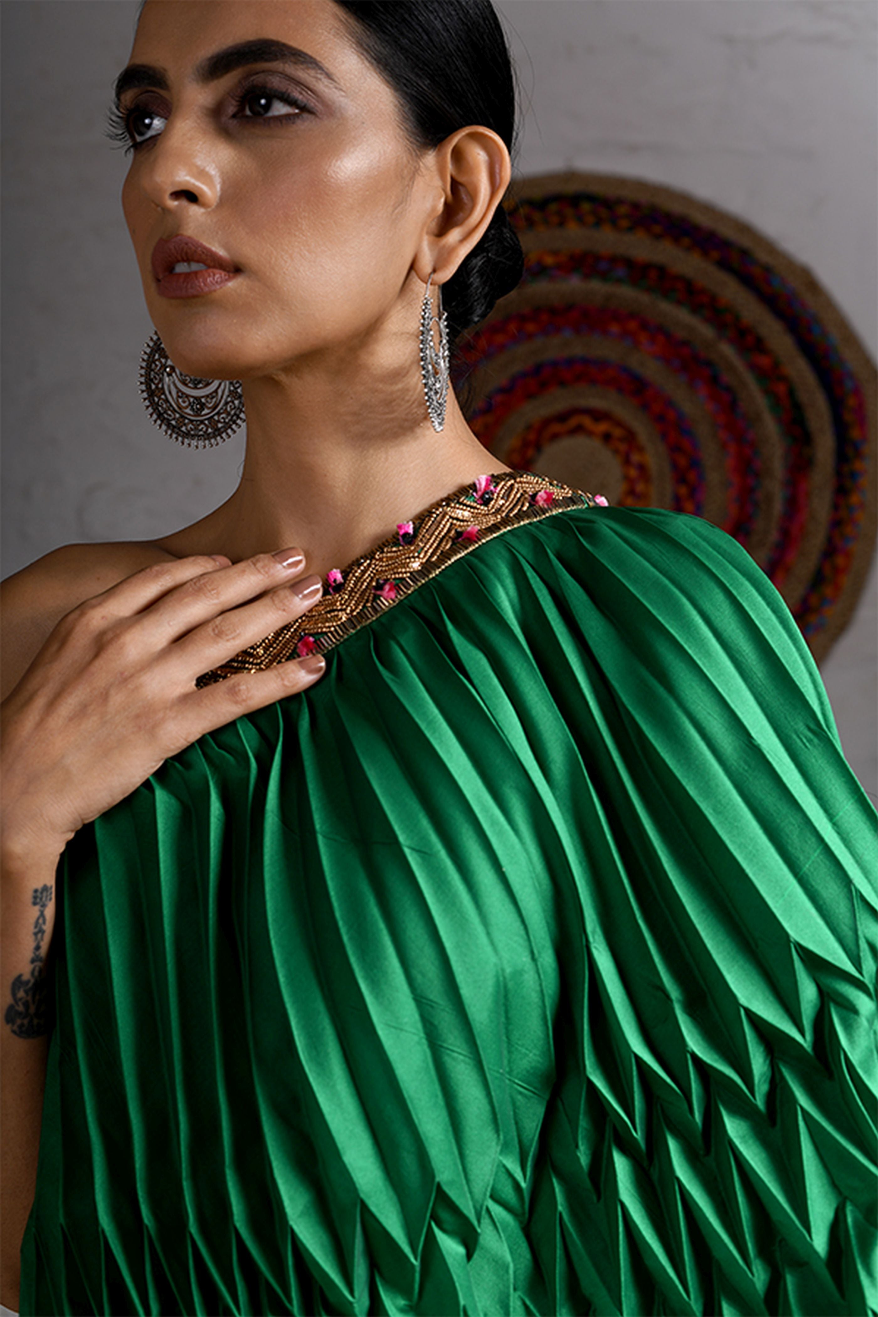 One Side Off Shoulder Crop Top With Dhoti