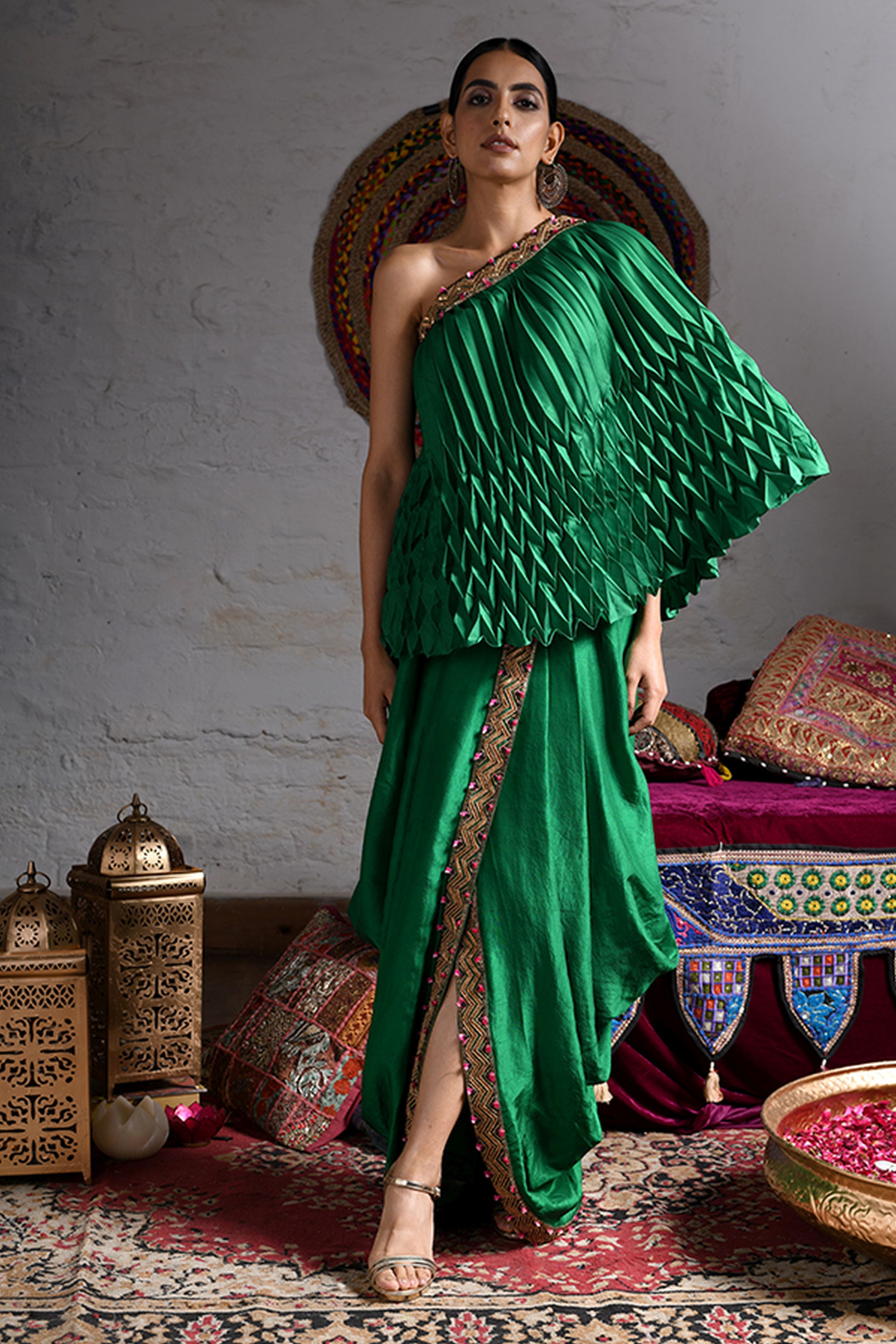 One Side Off Shoulder Crop Top With Dhoti