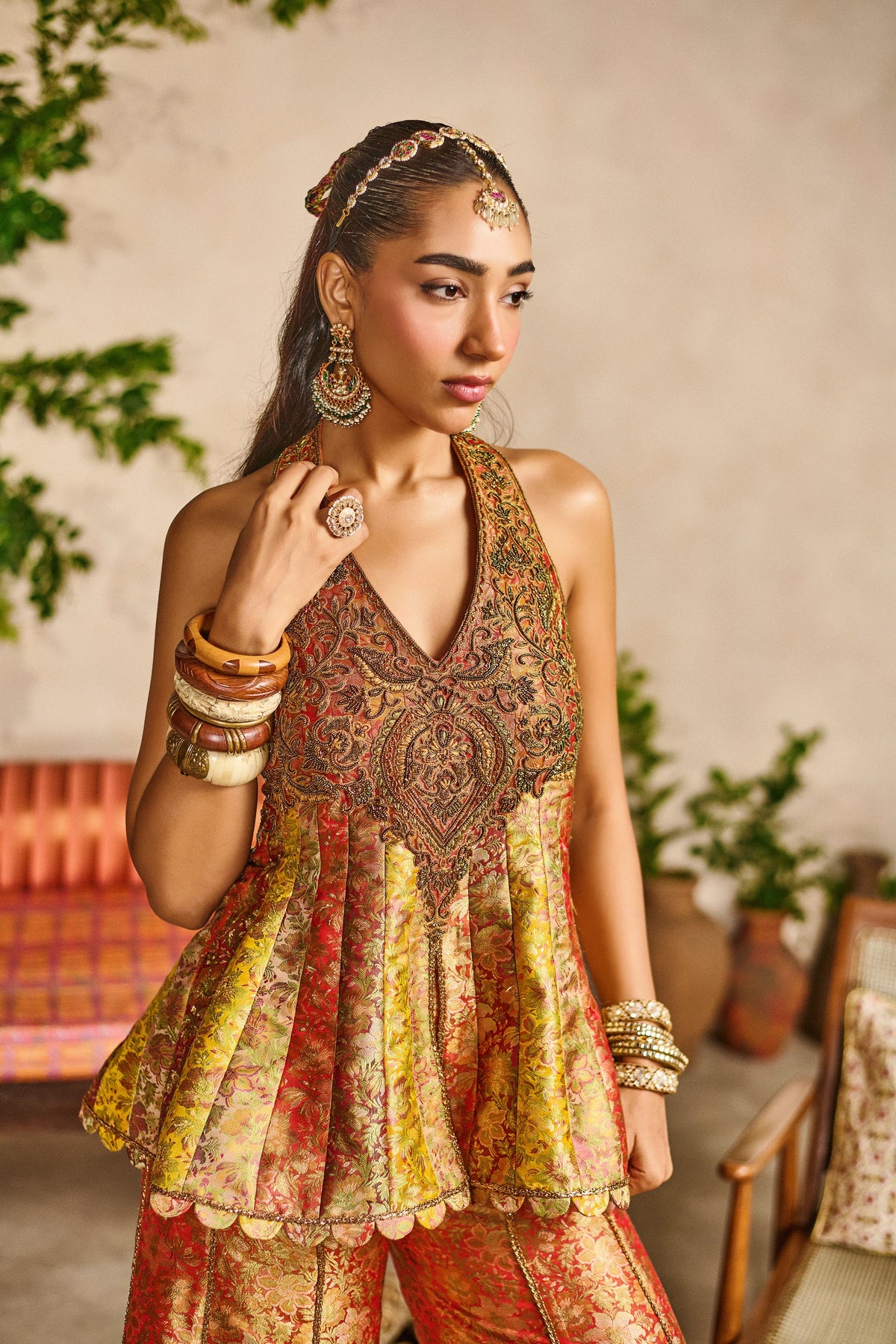 Virsa rang banarasi peplum kurta sharara set