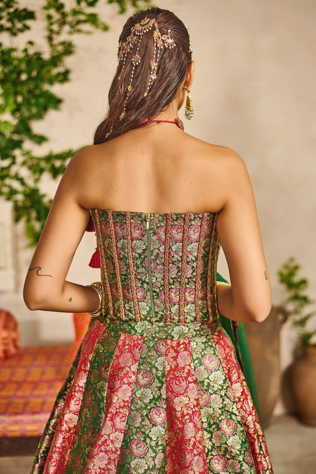 Gulab banarasi corset lehenga set