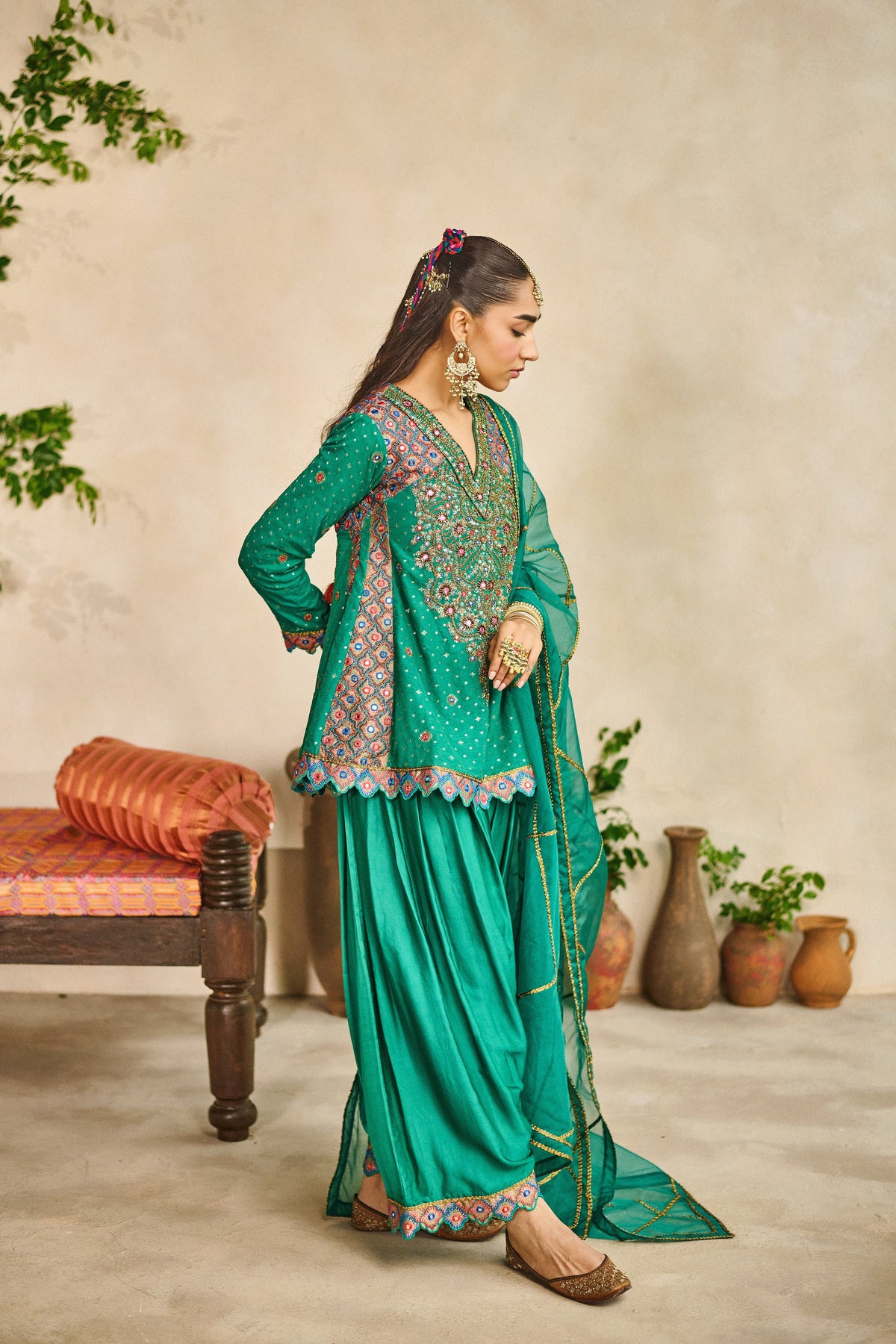 Rama green peplum kurta salwar set
