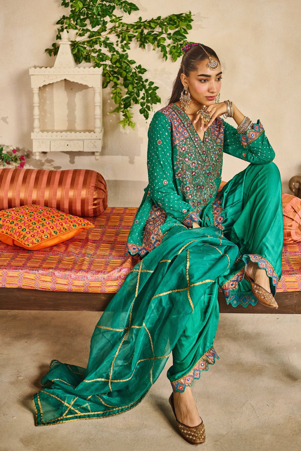 Rama green peplum kurta salwar set