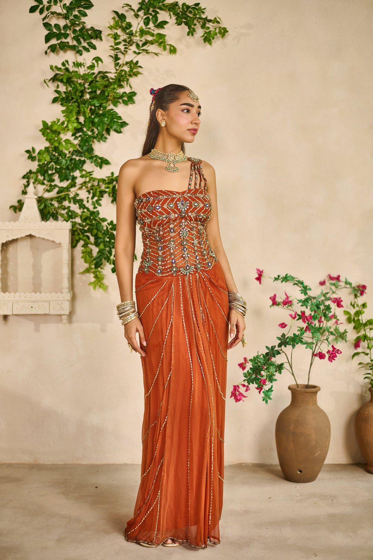 Devi zar corset skirt draped dupatta set