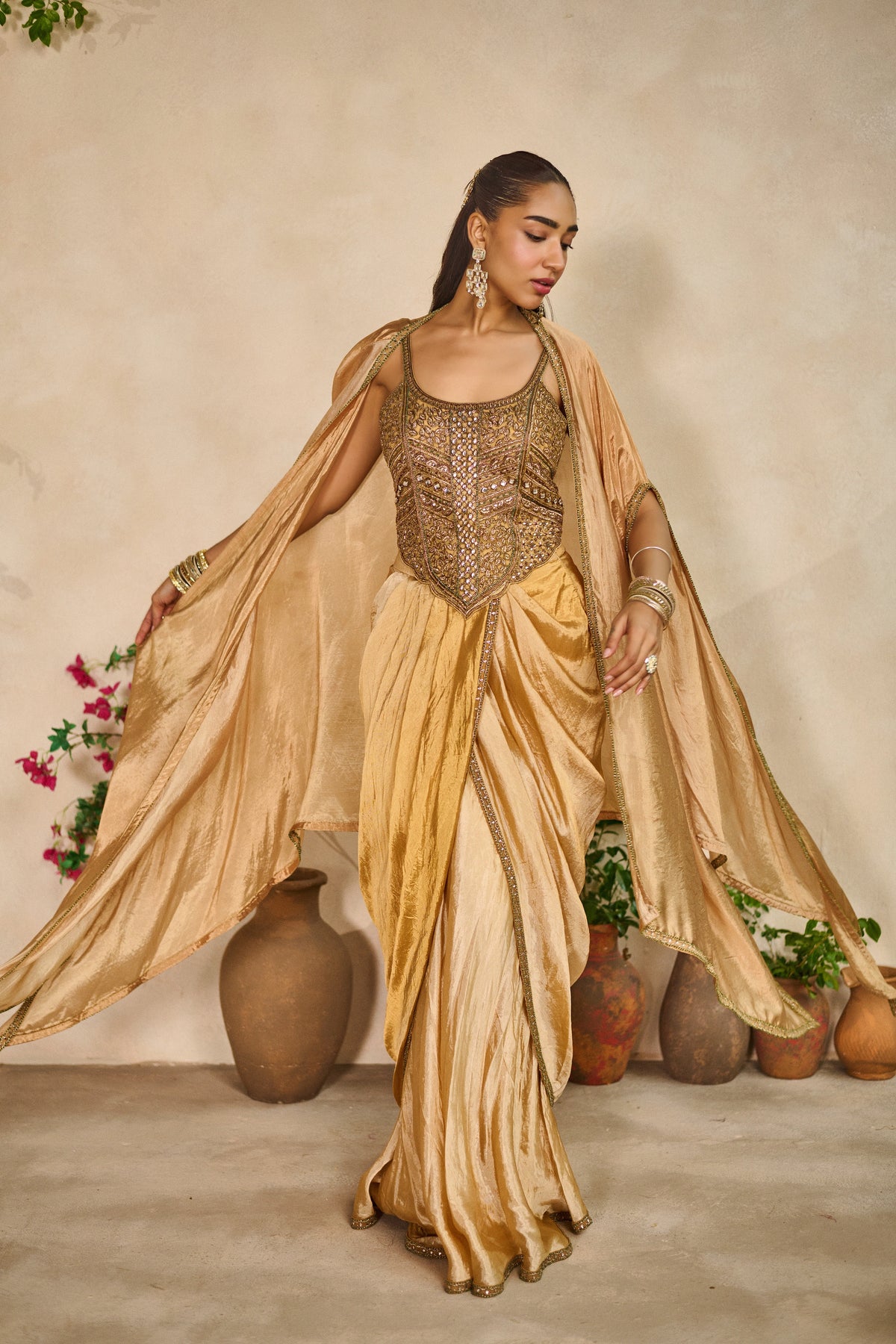 Sunehri dhaara corset - draped tulip skirt set