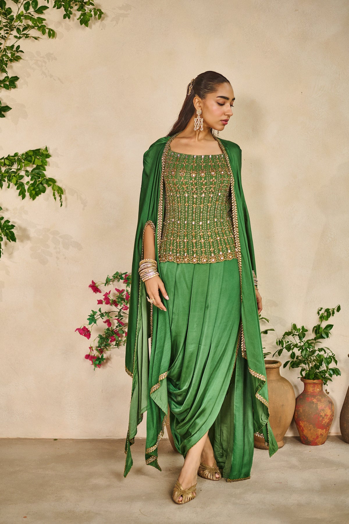 Sabz zar corset dhoti skirt set