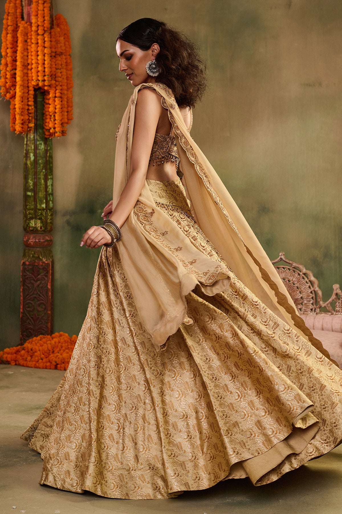 Tassel Tara beige Lehenga Set