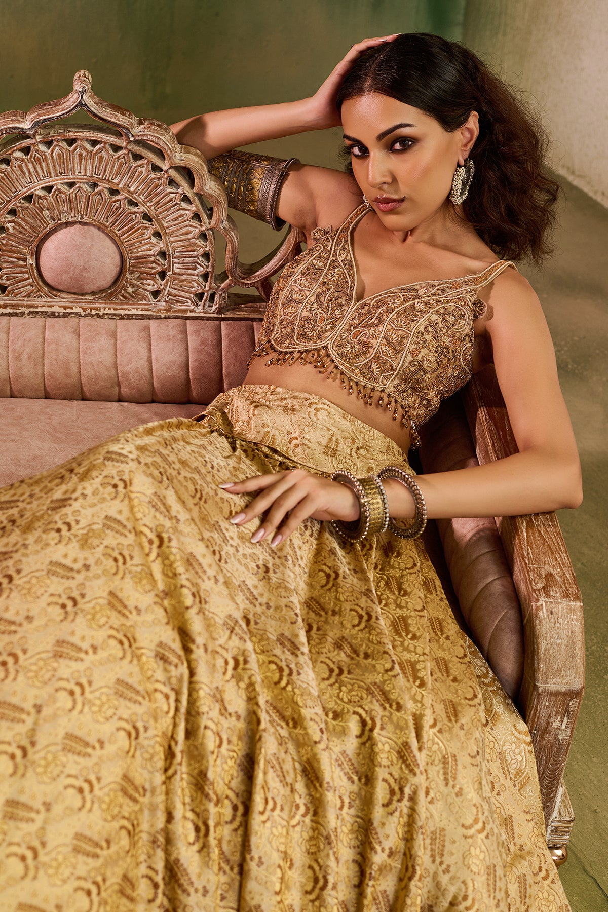 Tassel Tara beige Lehenga Set