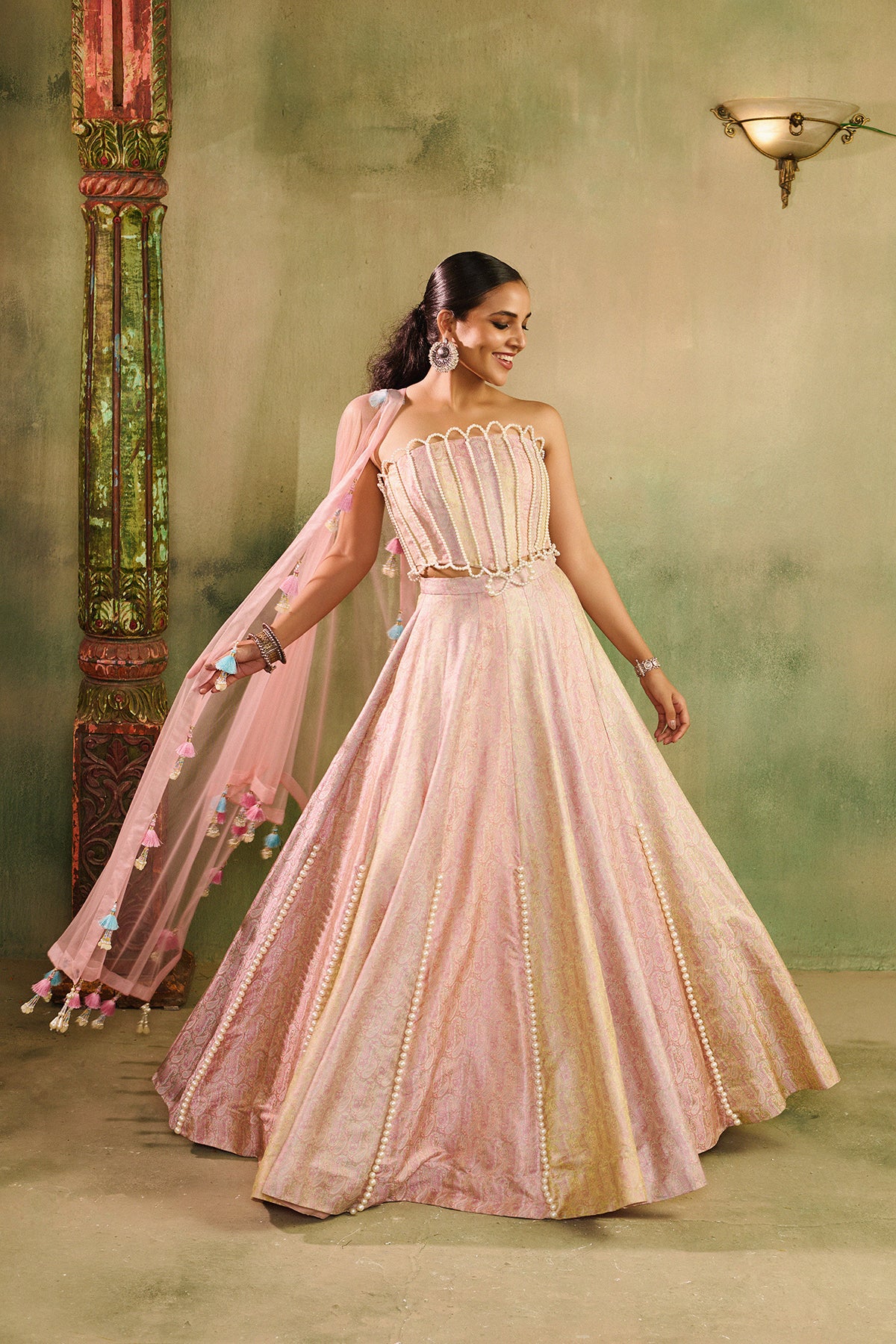 Rose paisley lehenga corset set