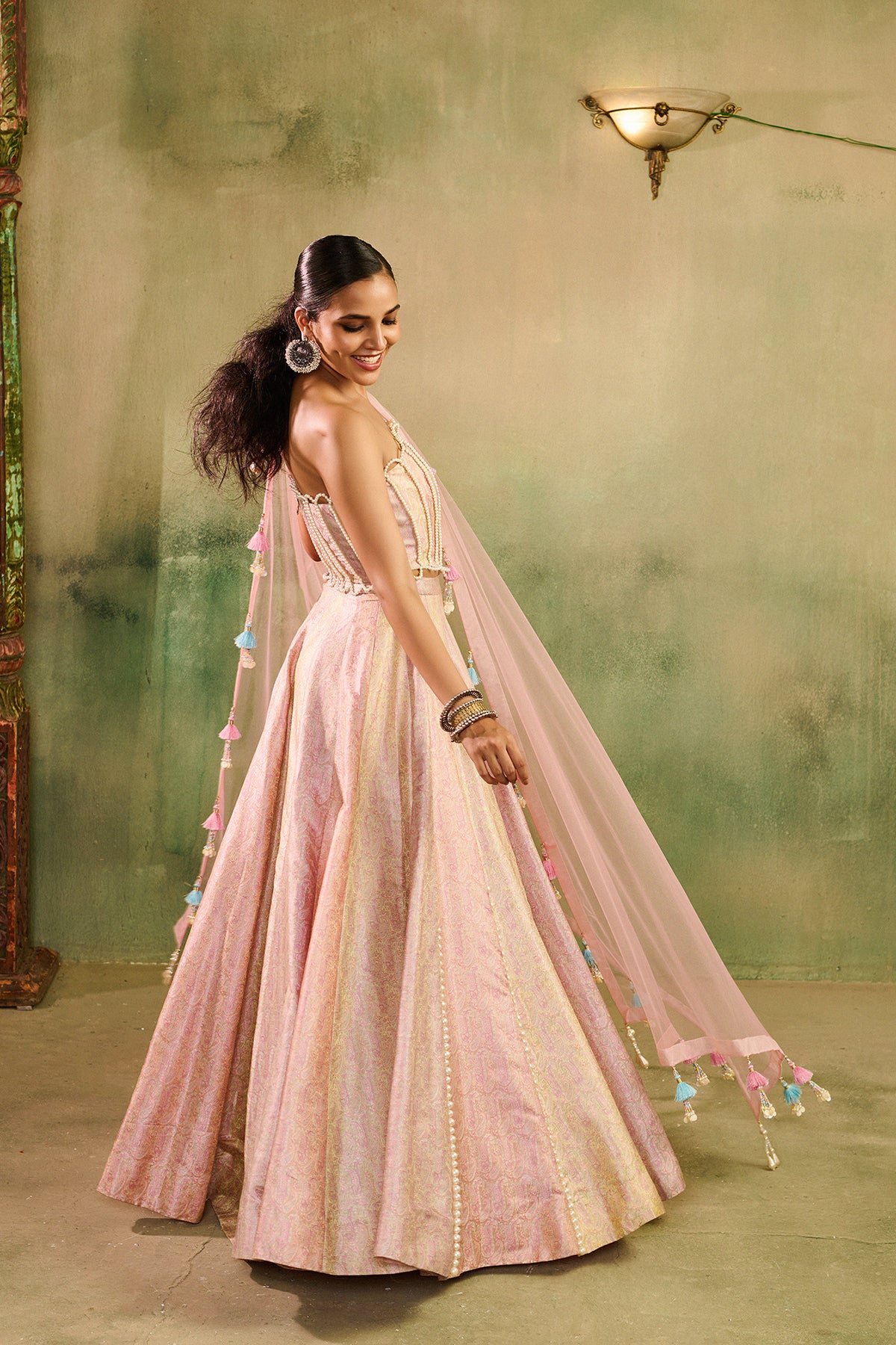 Rose paisley lehenga corset set