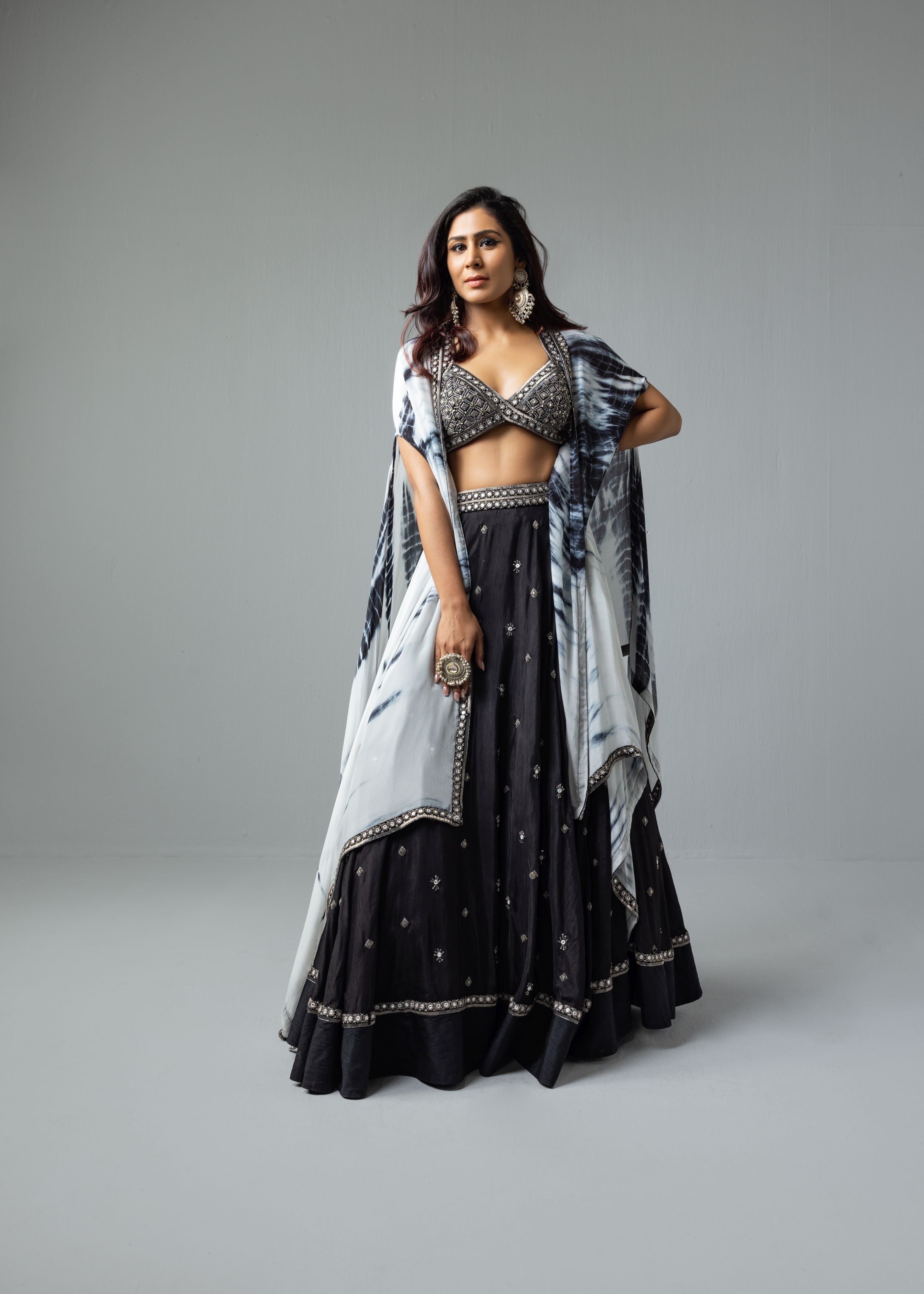 Black Embroidered Lehenga Cape