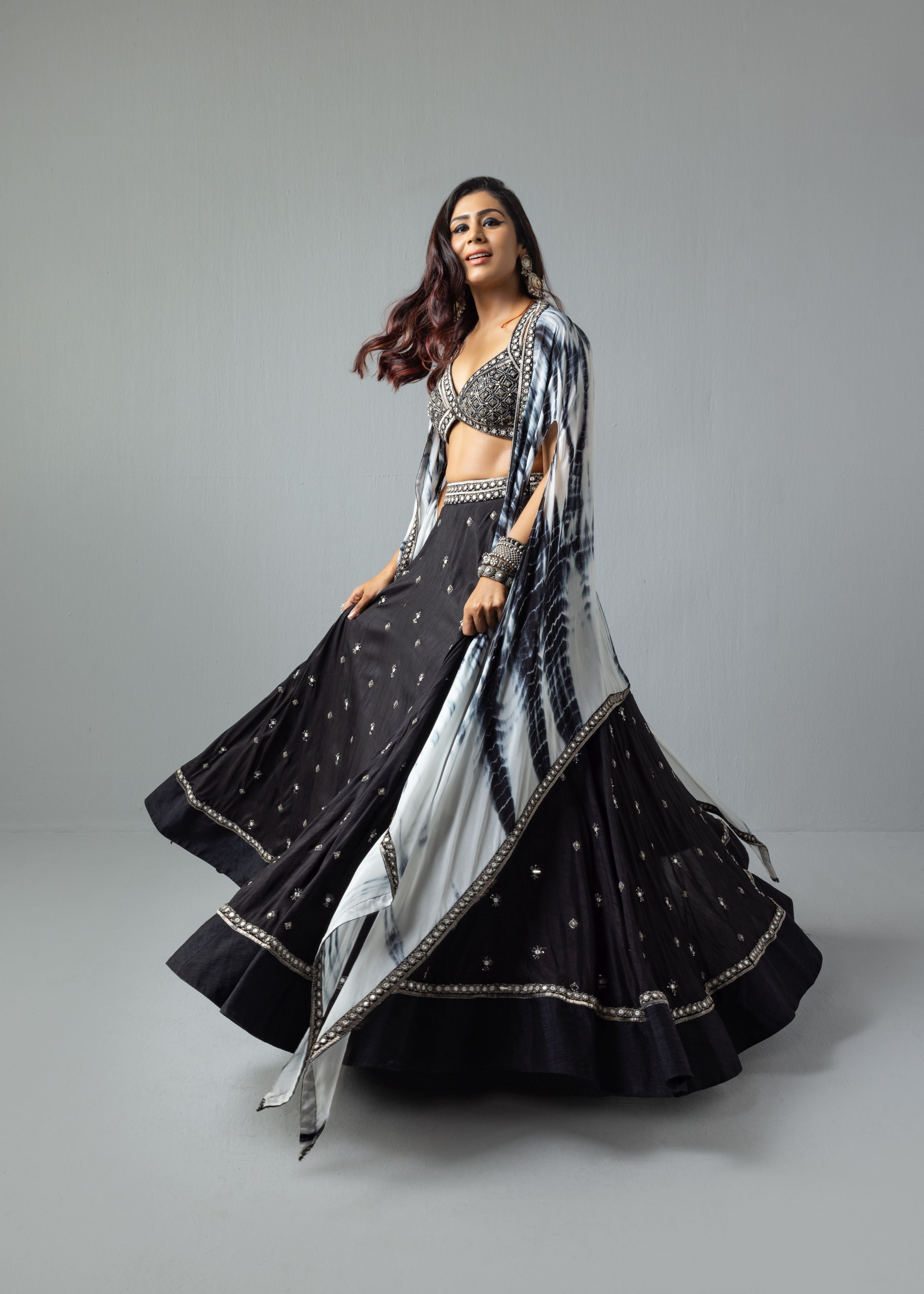 Black Embroidered Lehenga Cape