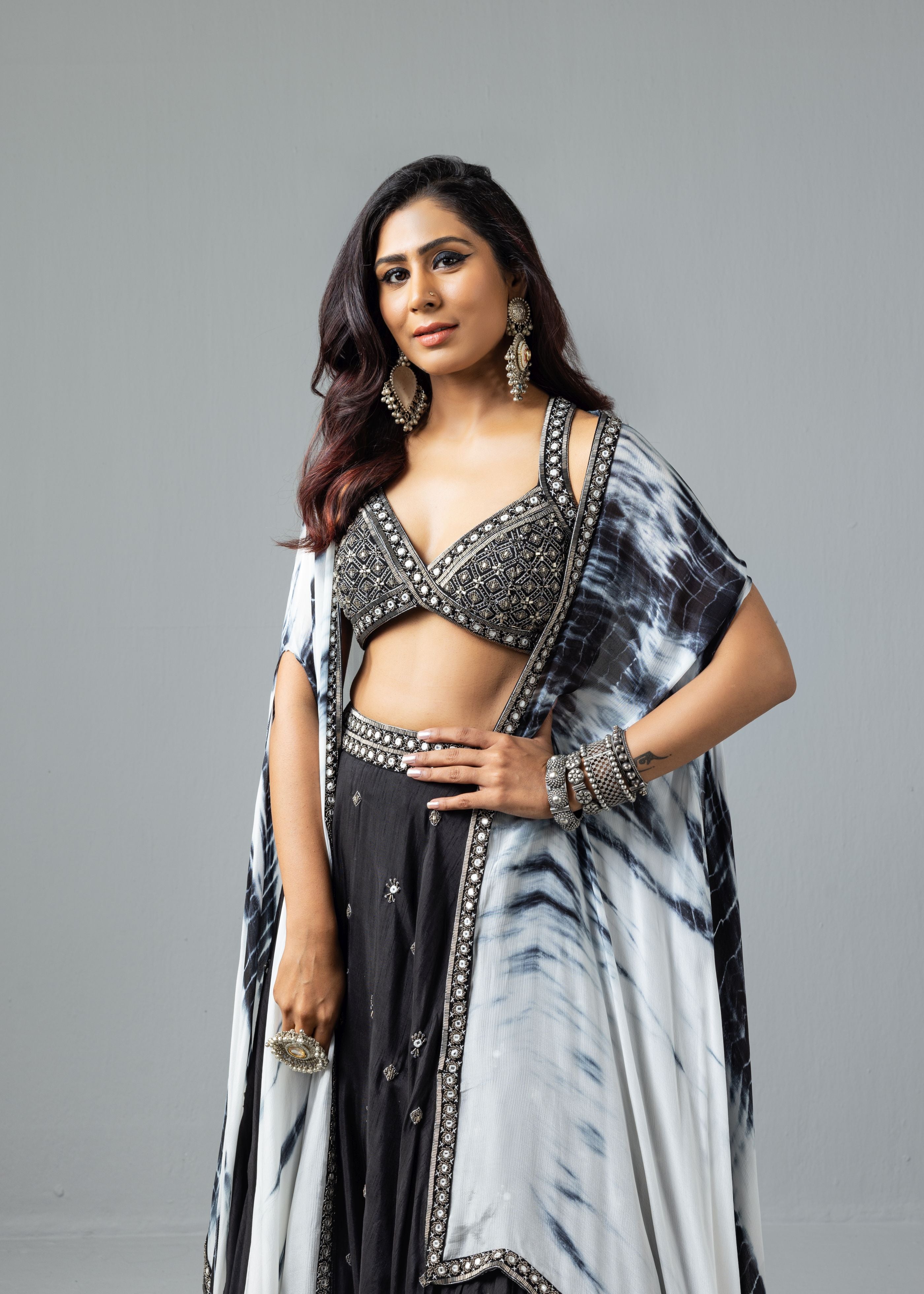 Black Embroidered Lehenga Cape