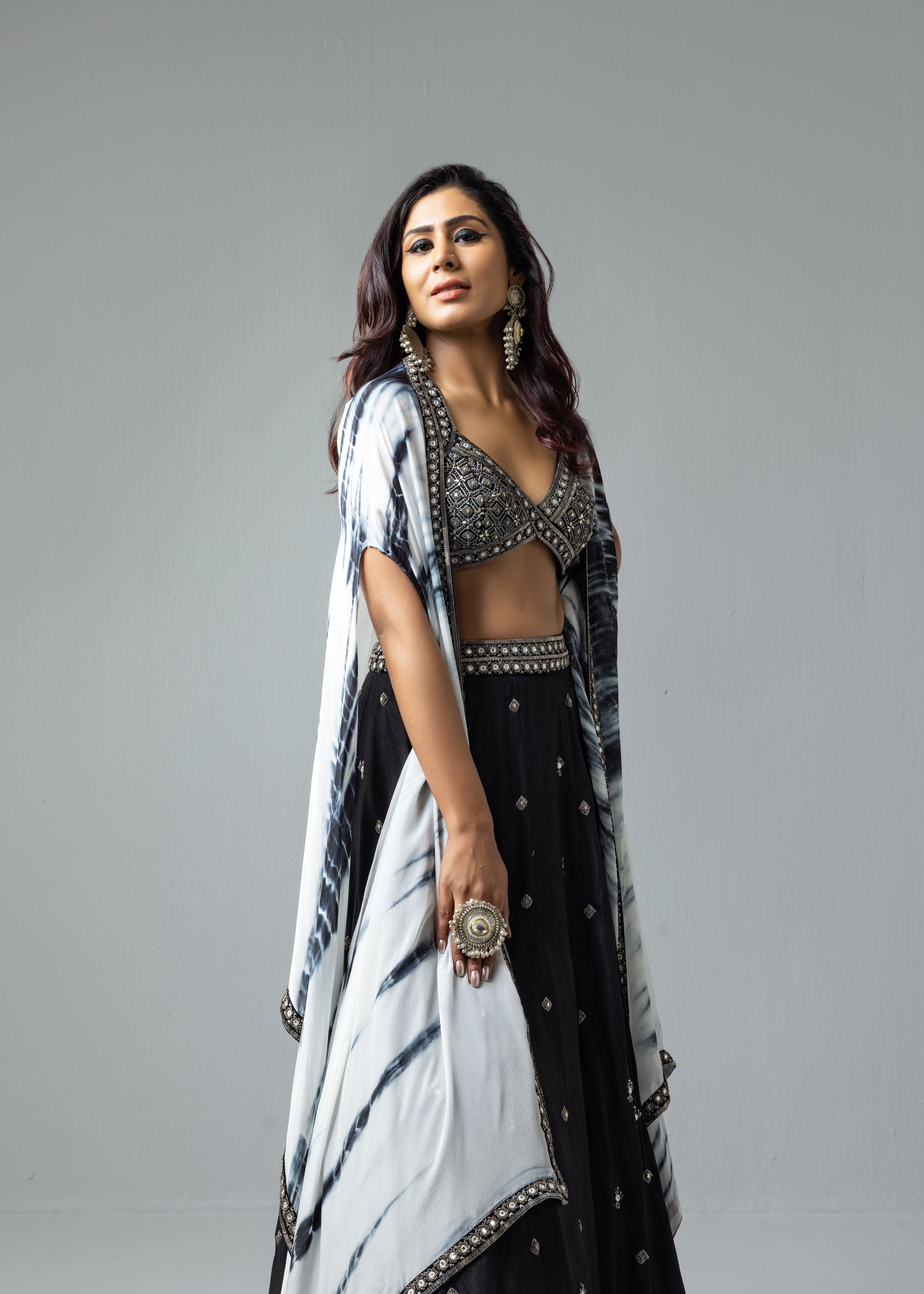 Black Embroidered Lehenga Cape