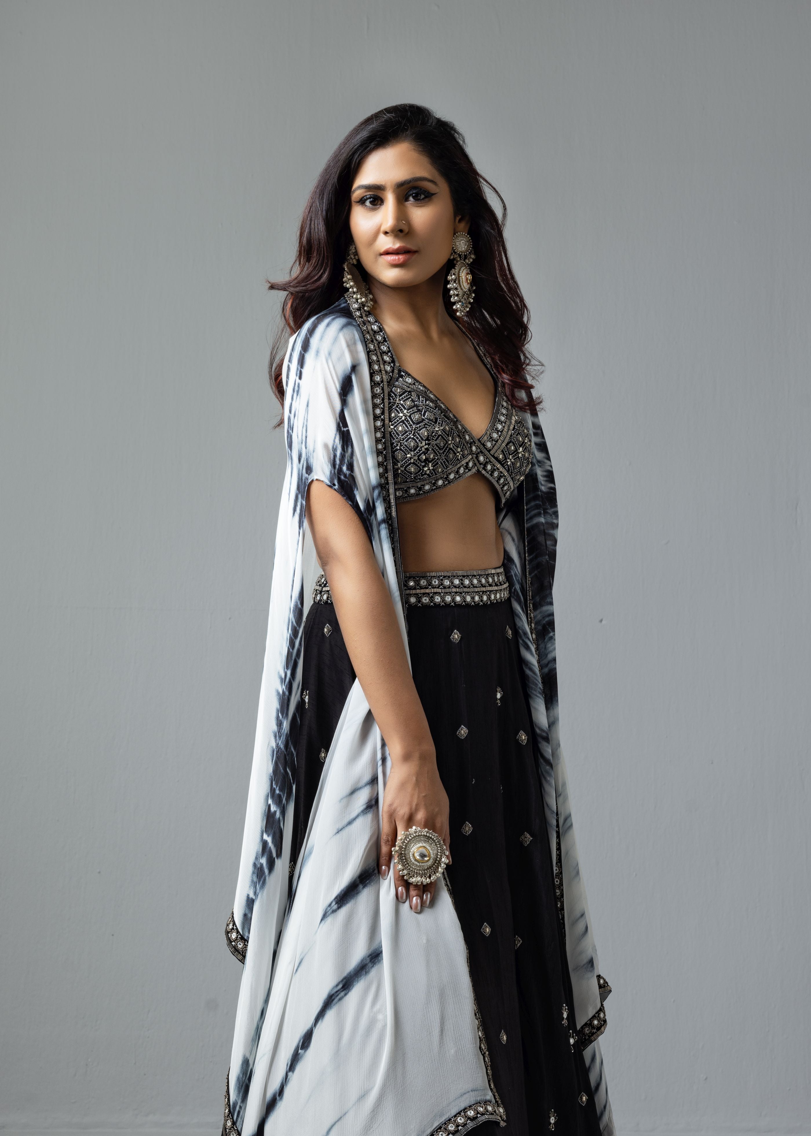 Black Embroidered Lehenga Cape