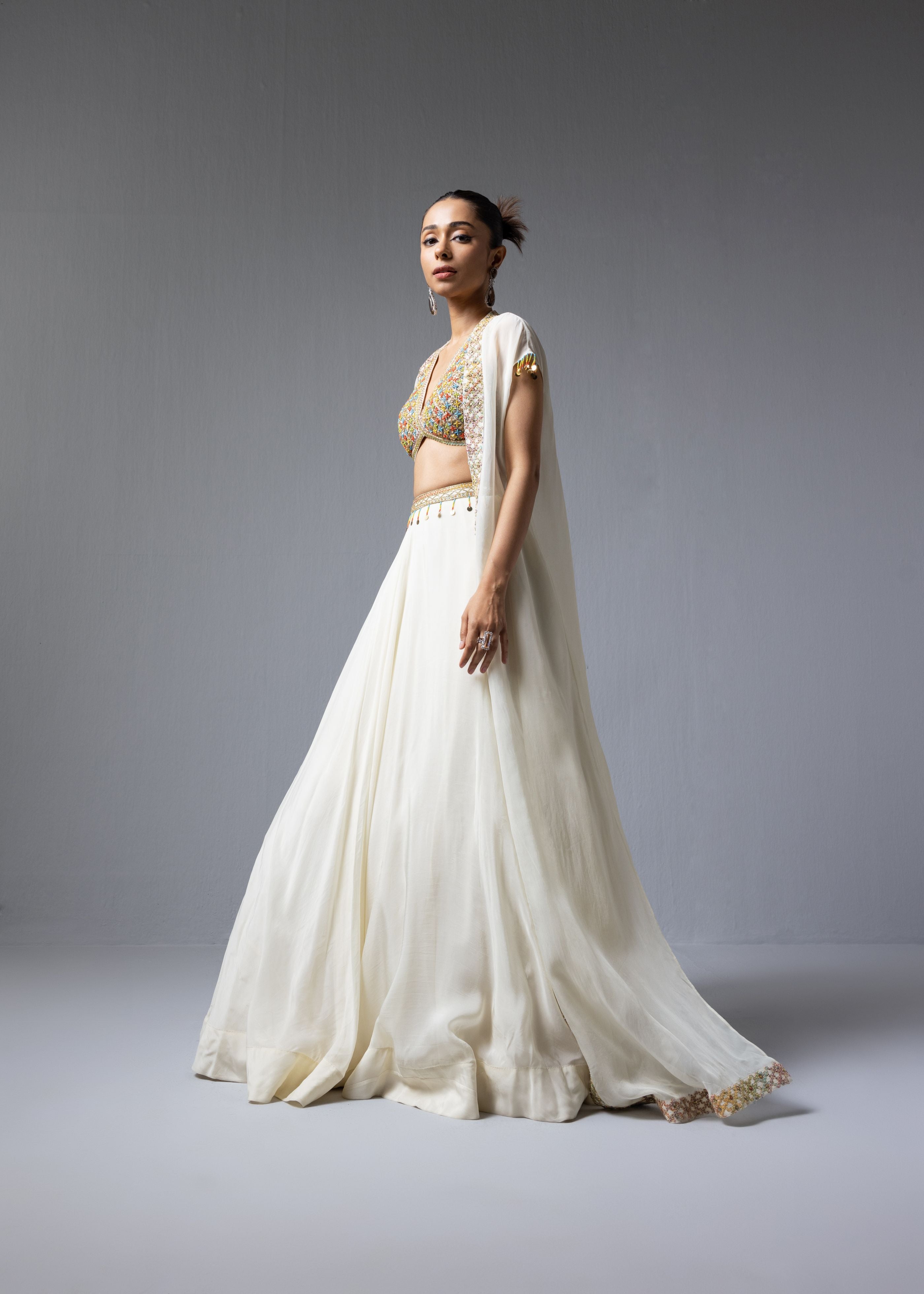 Ivory Embroidered Blouse Lehenga Cape
