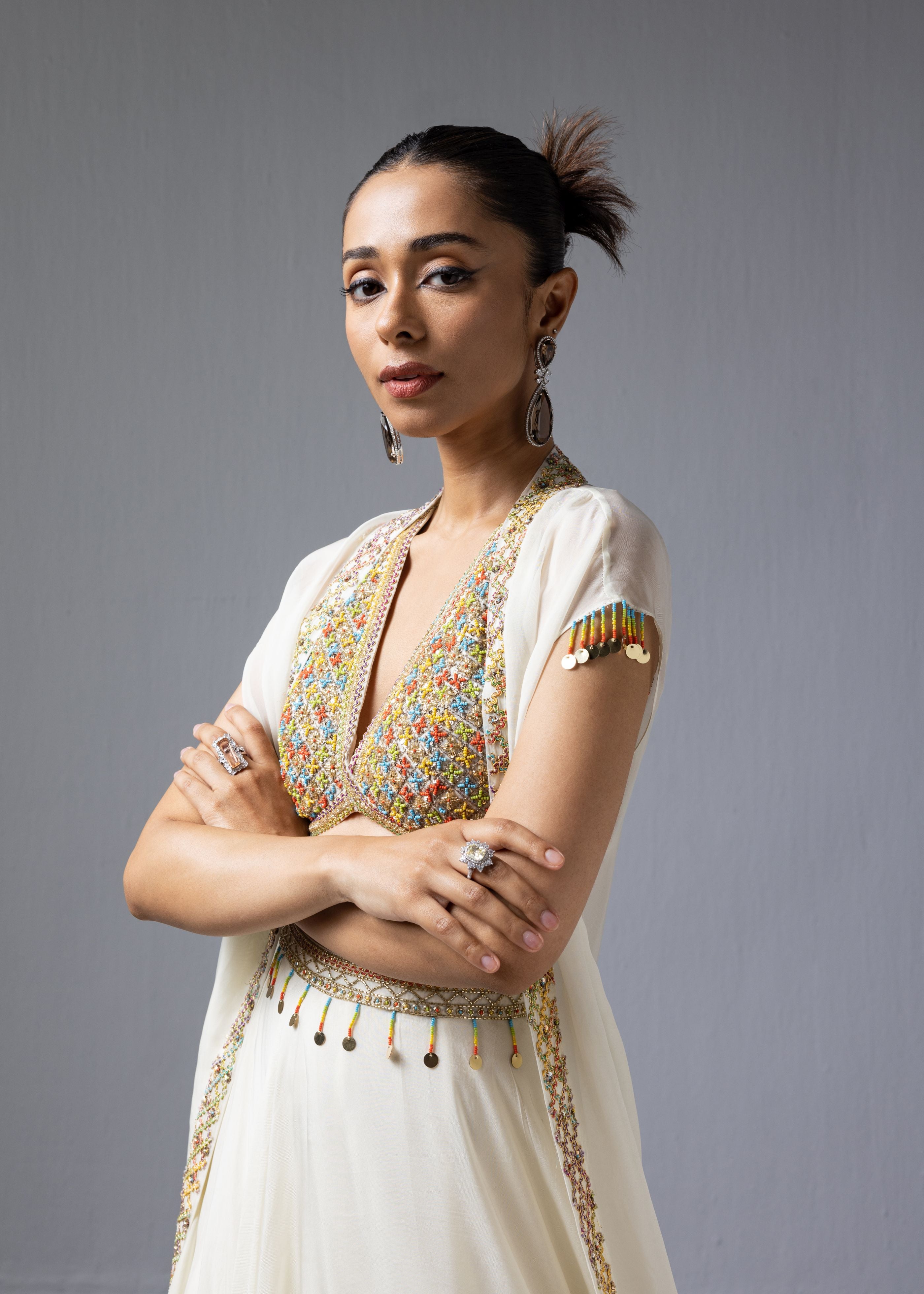 Ivory Embroidered Blouse Lehenga Cape