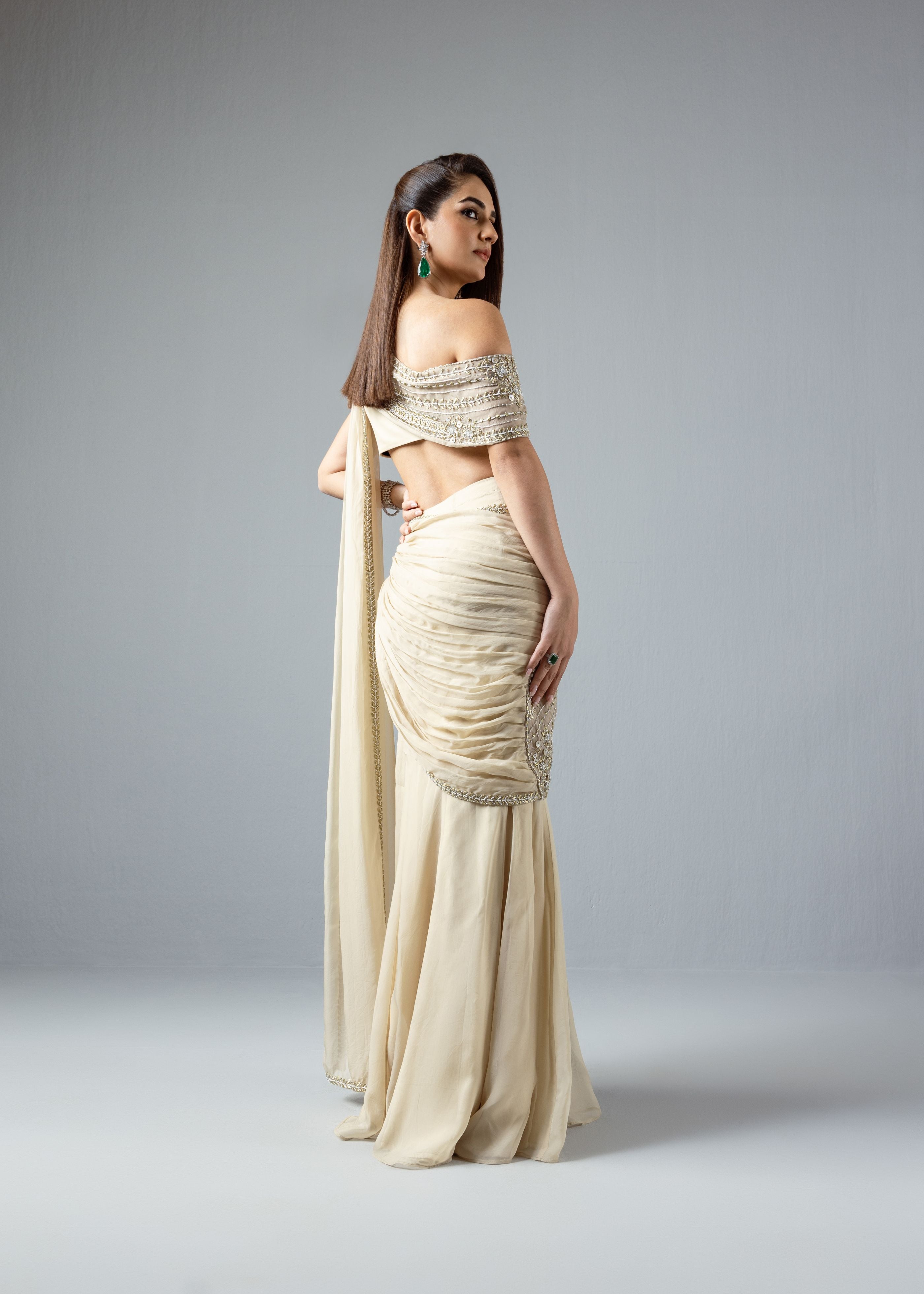 Heavy Embroidered Dove Saree