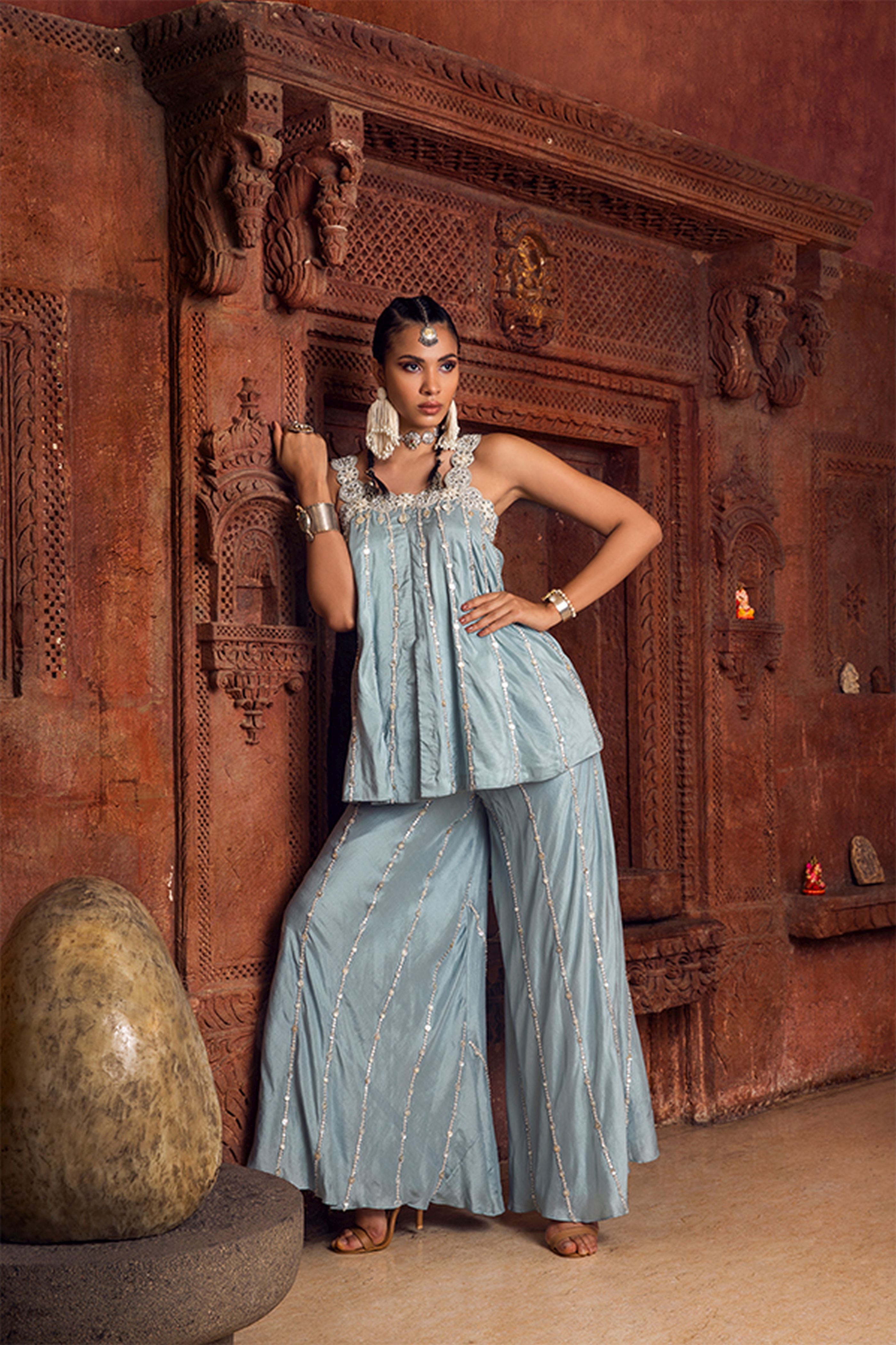 Peplum Spagetti Top With Sharara Pants