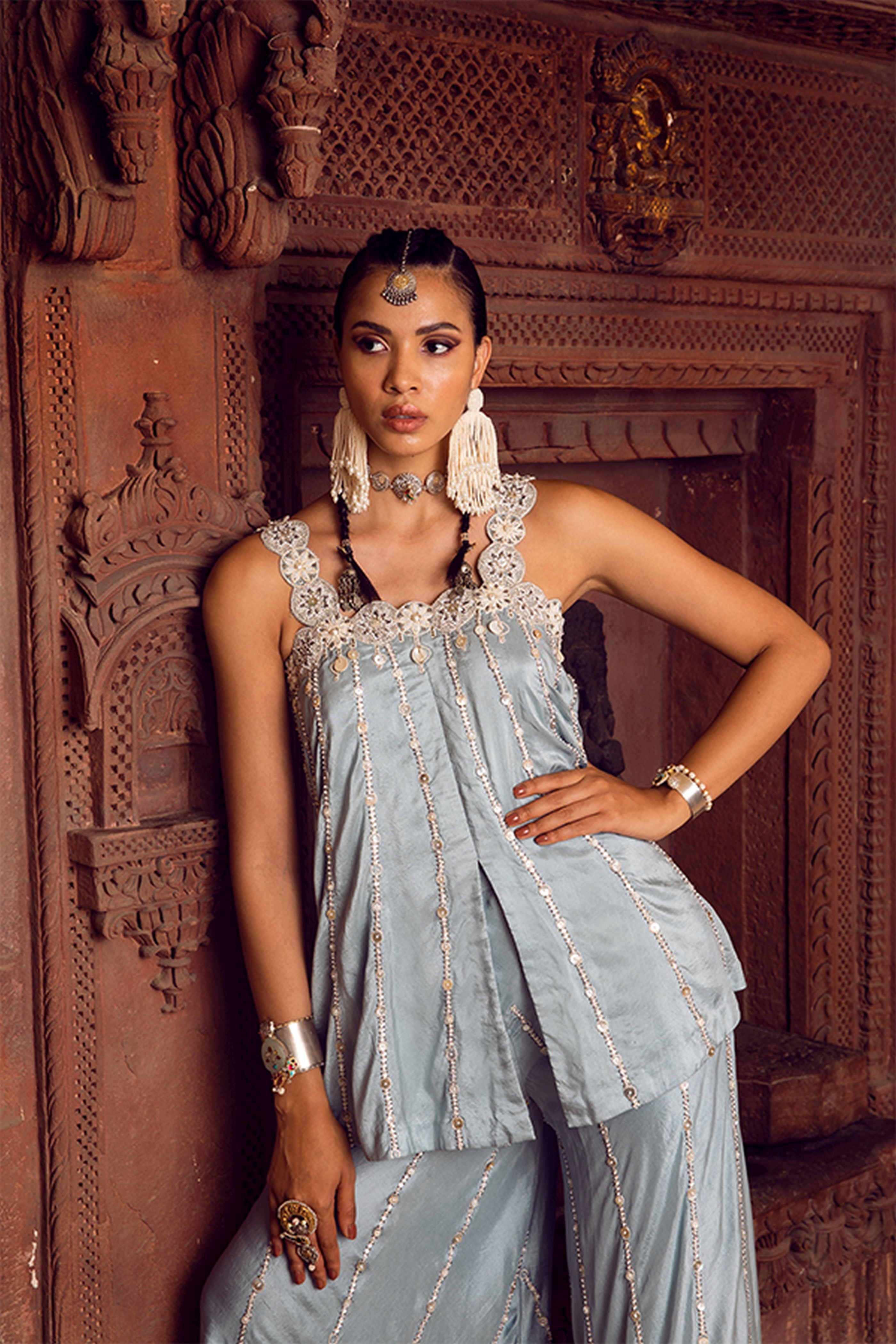 Peplum Spagetti Top With Sharara Pants