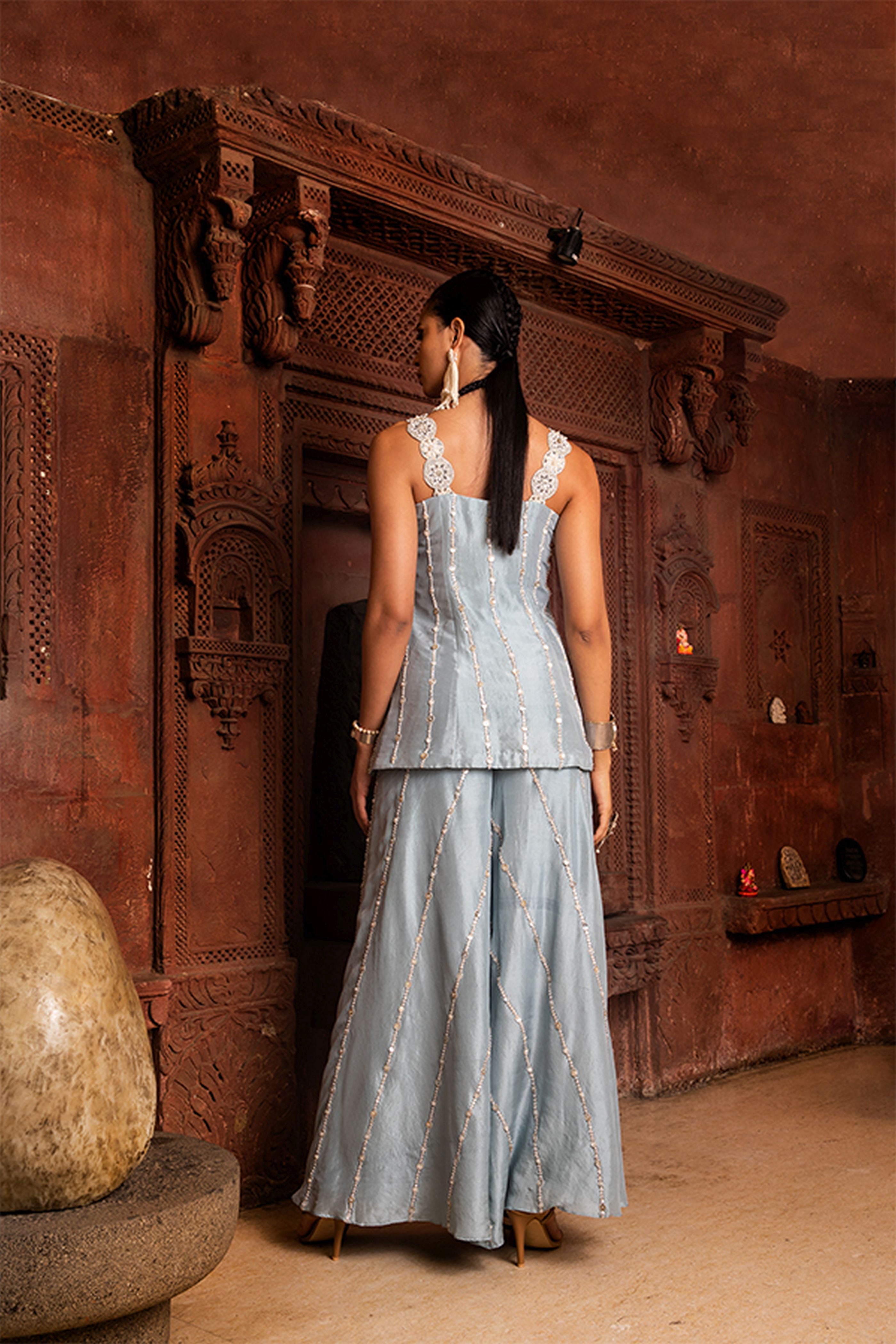 Peplum Spagetti Top With Sharara Pants