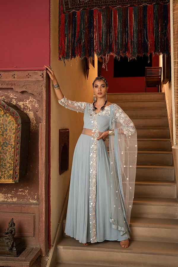 Noorani Dark Blue Anarkali Set