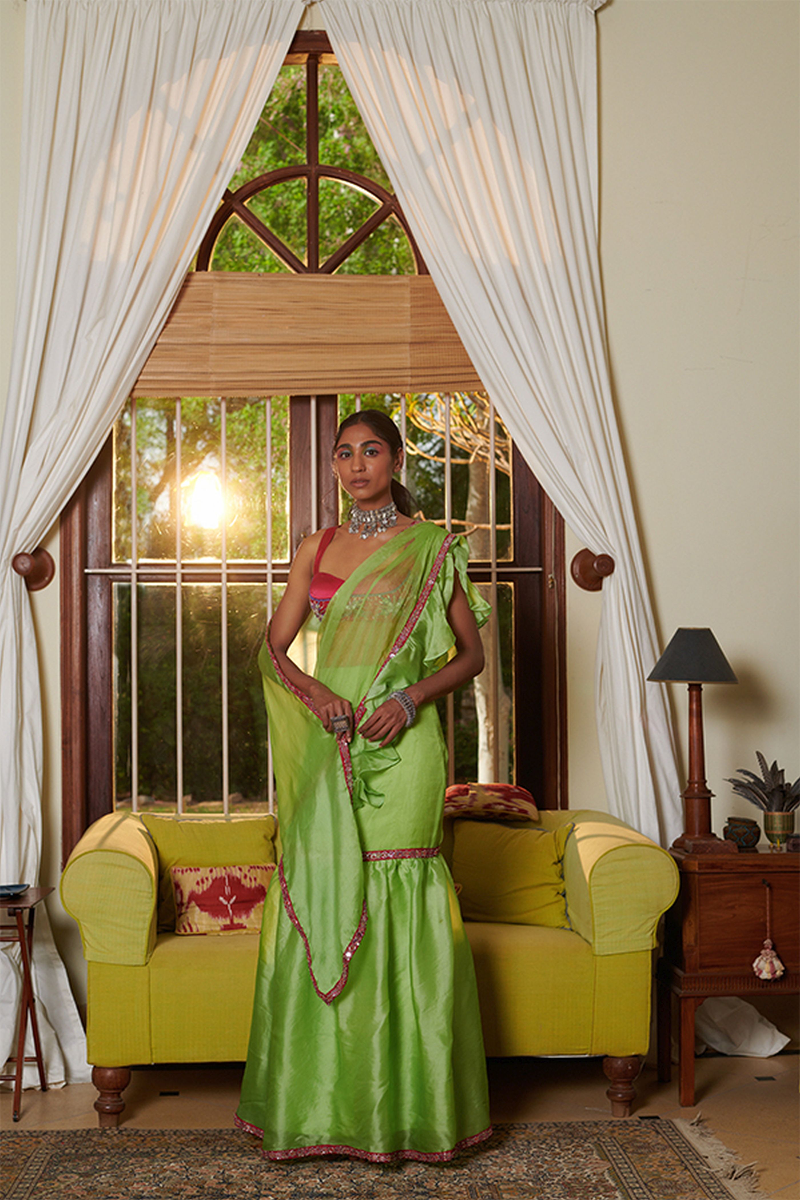 Lime Green Saree