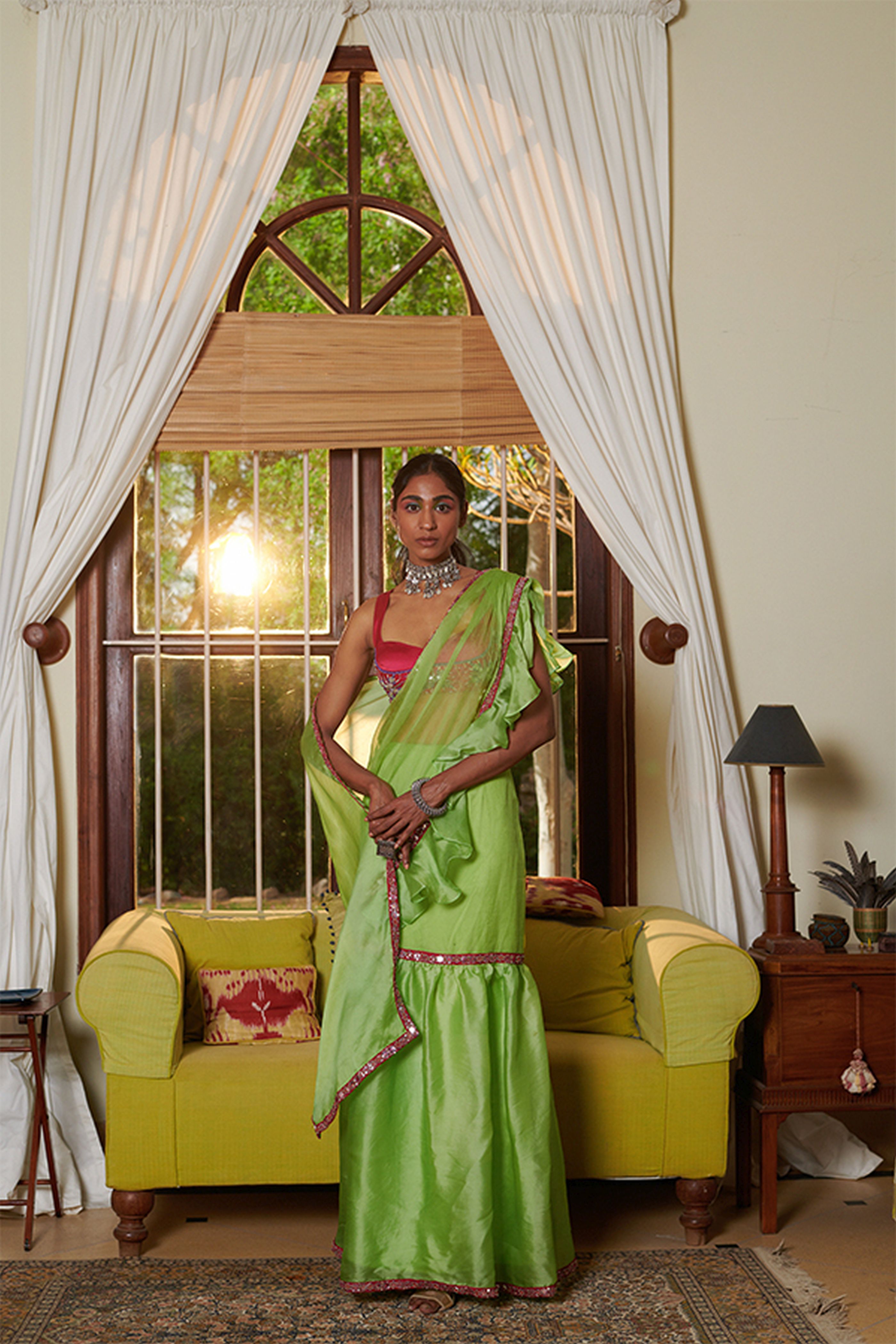 Lime Green Saree
