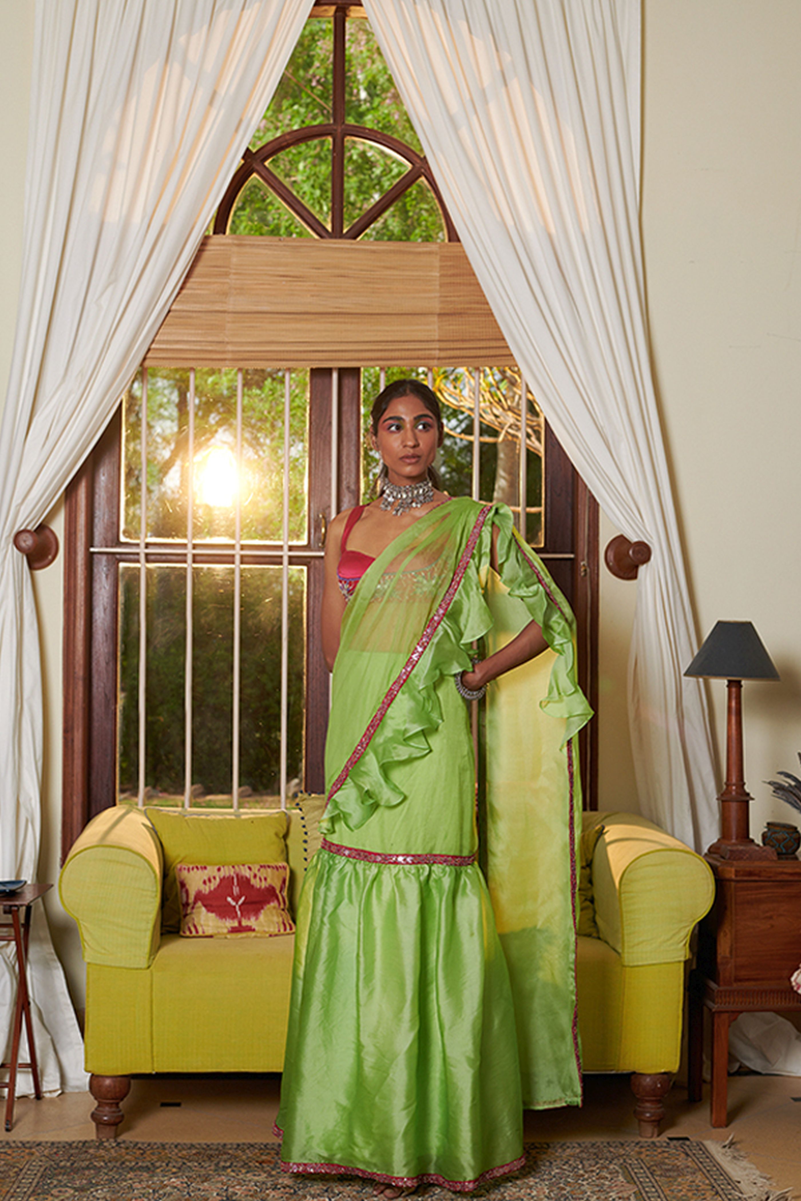Lime Green Saree
