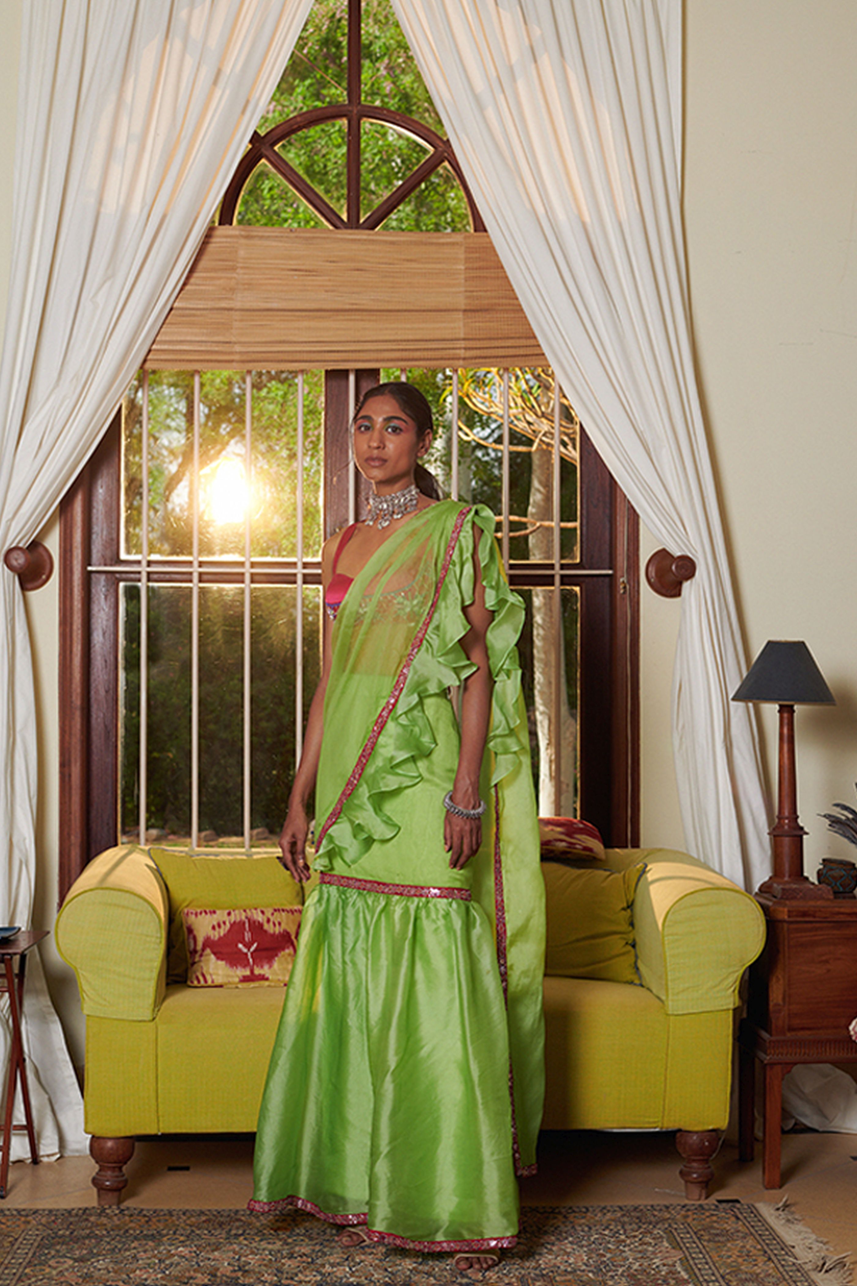 Lime Green Saree