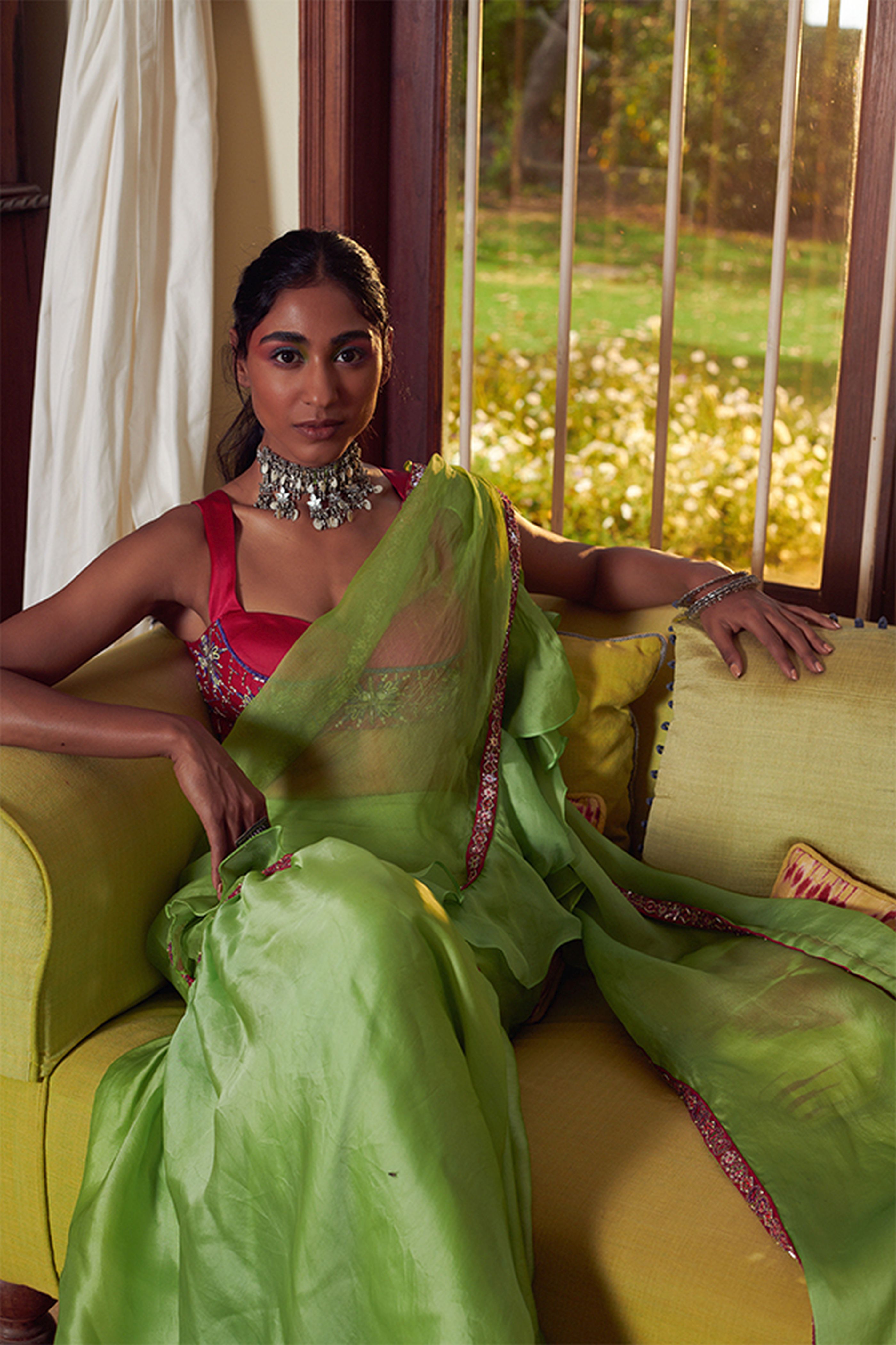 Lime Green Saree