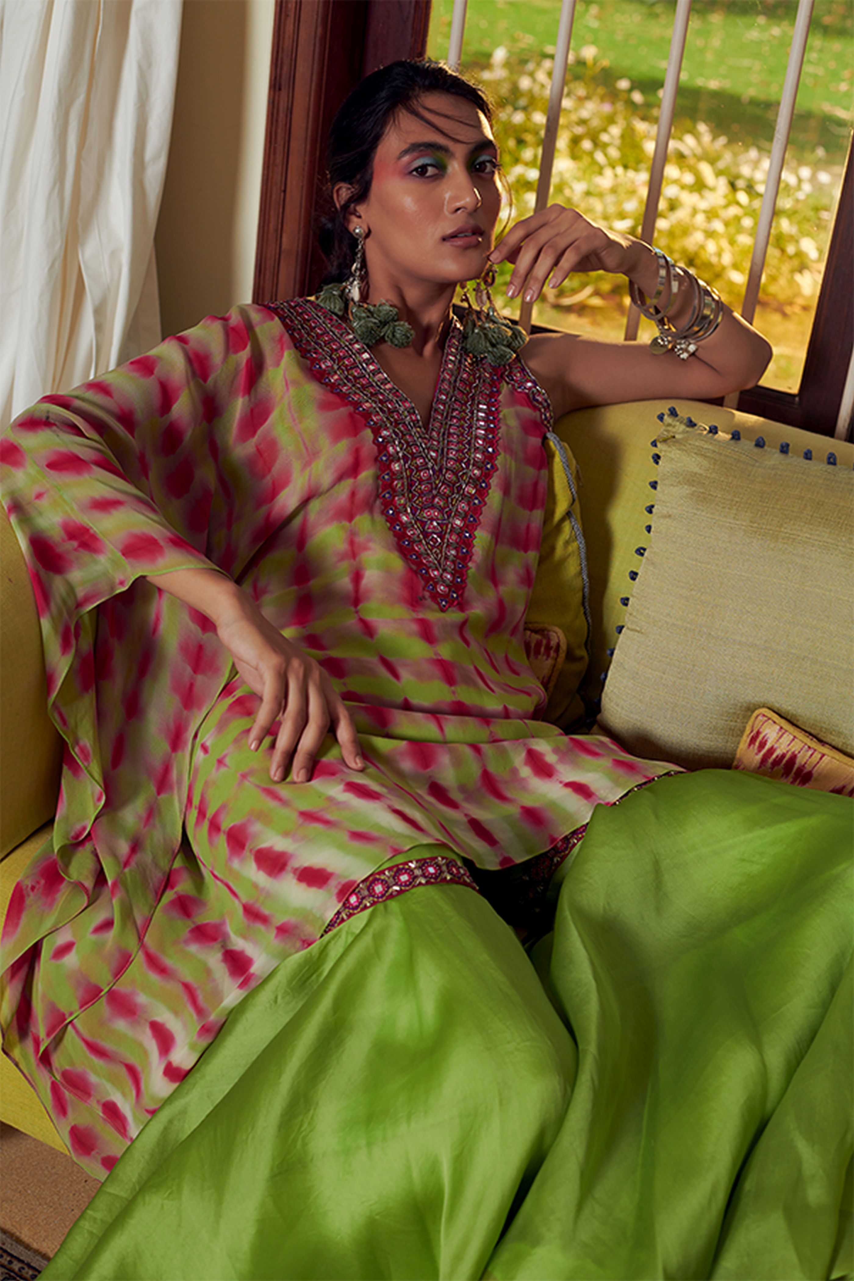 Lime Green Kaftan Set