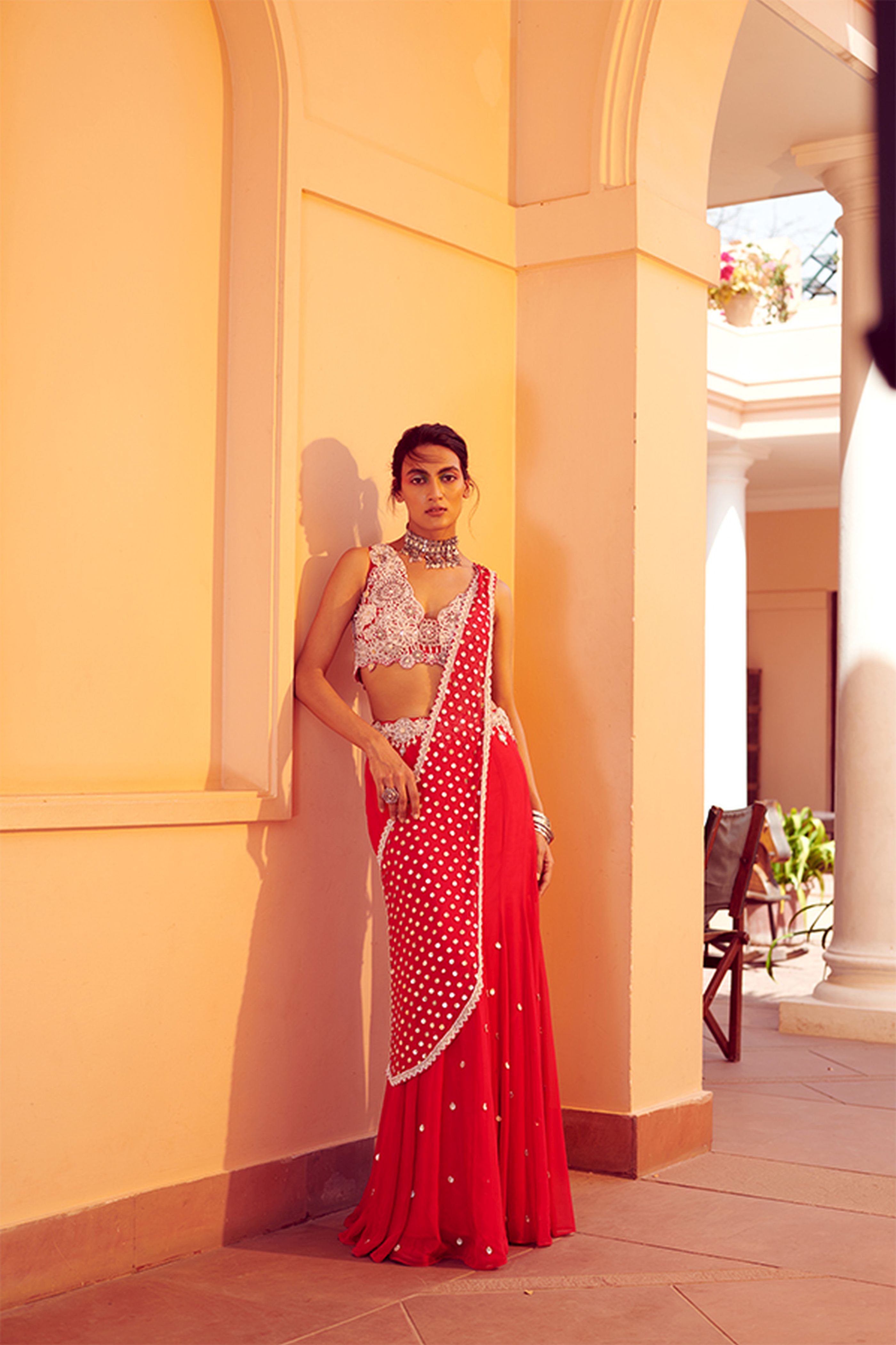 Rani Pink Embroidered Saree