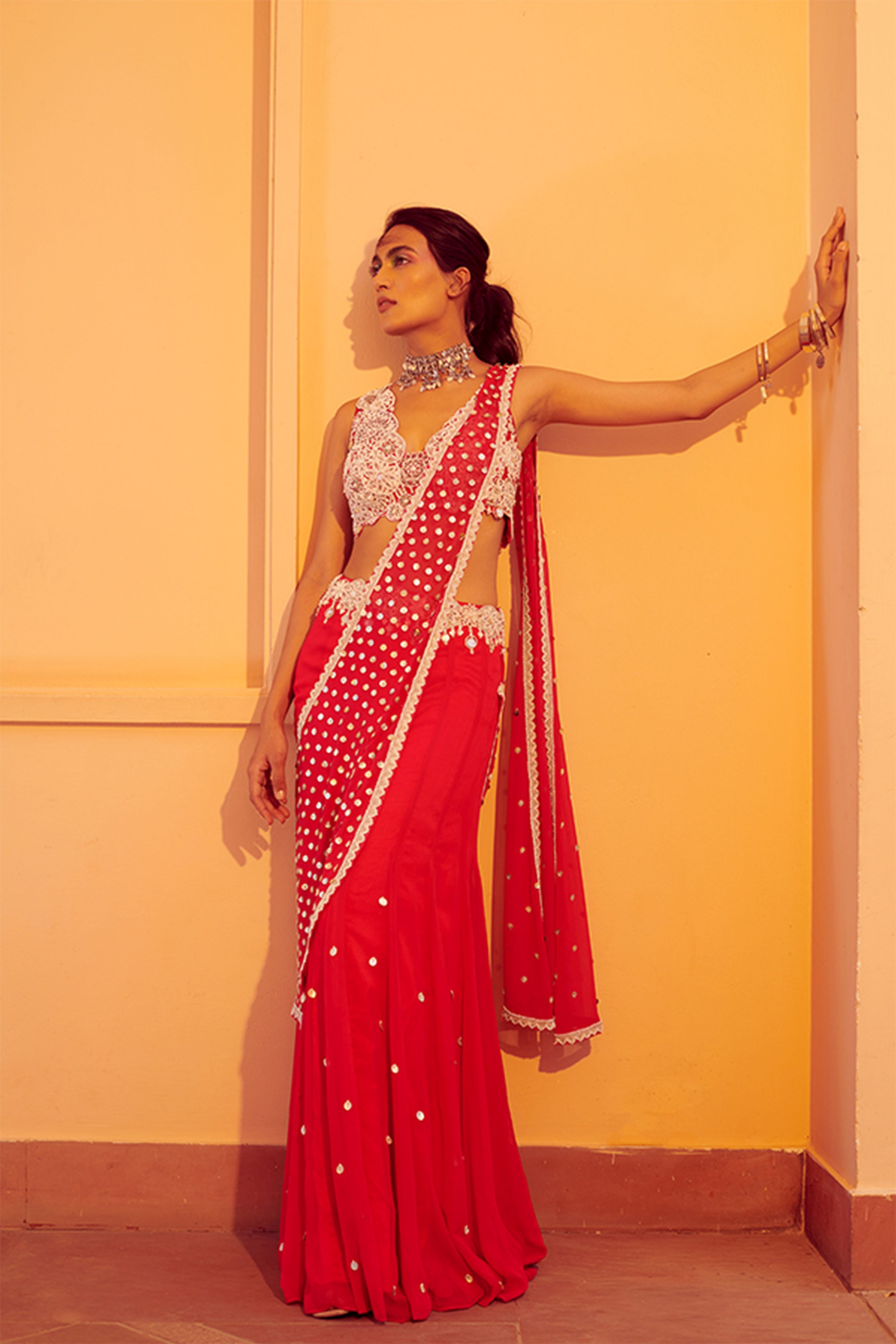 Rani Pink Embroidered Saree