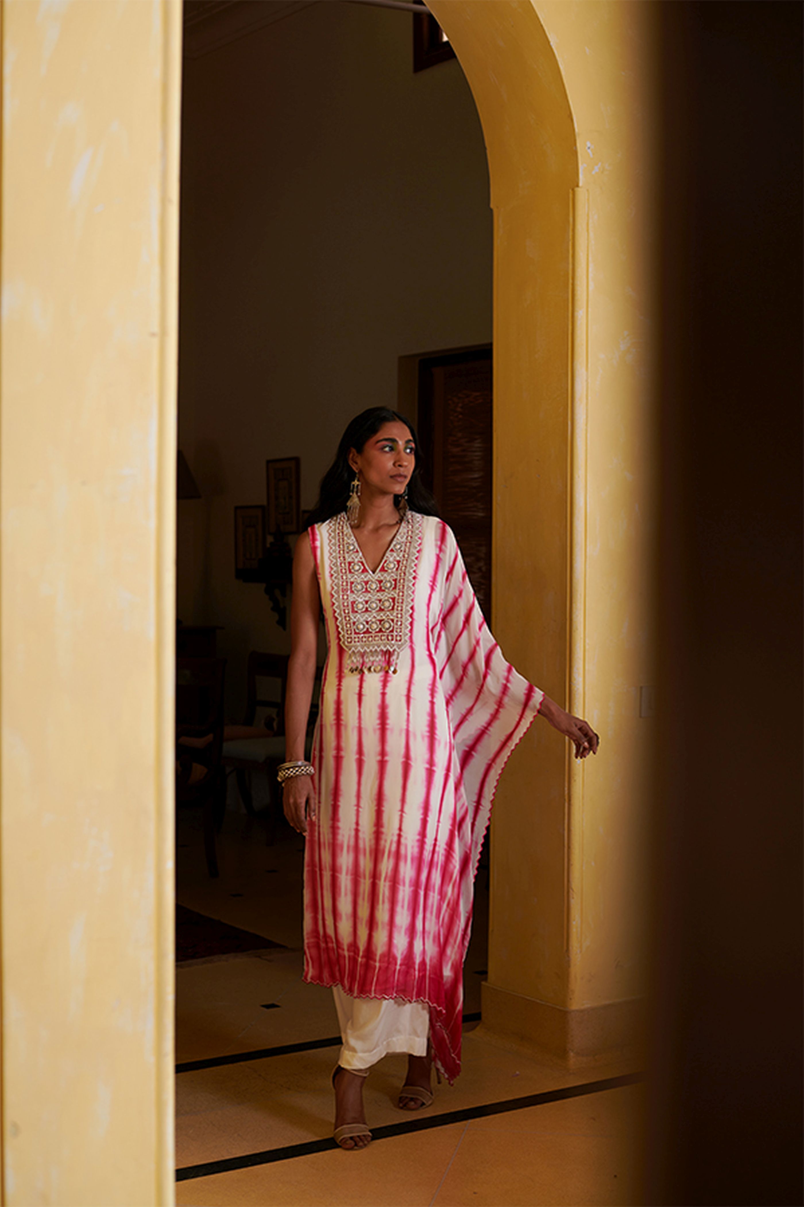 Pink & White Kaftan Set