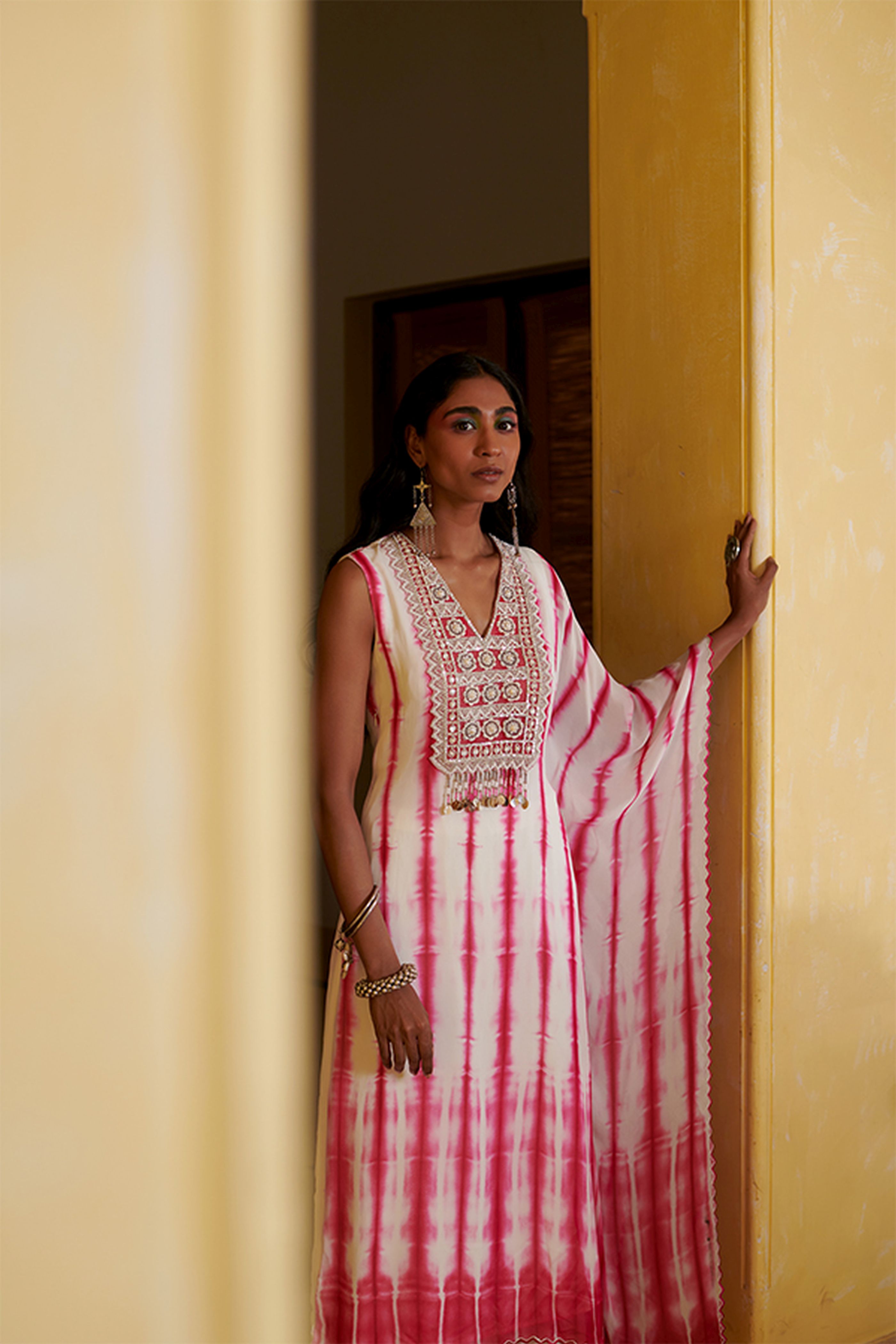 Pink & White Kaftan Set