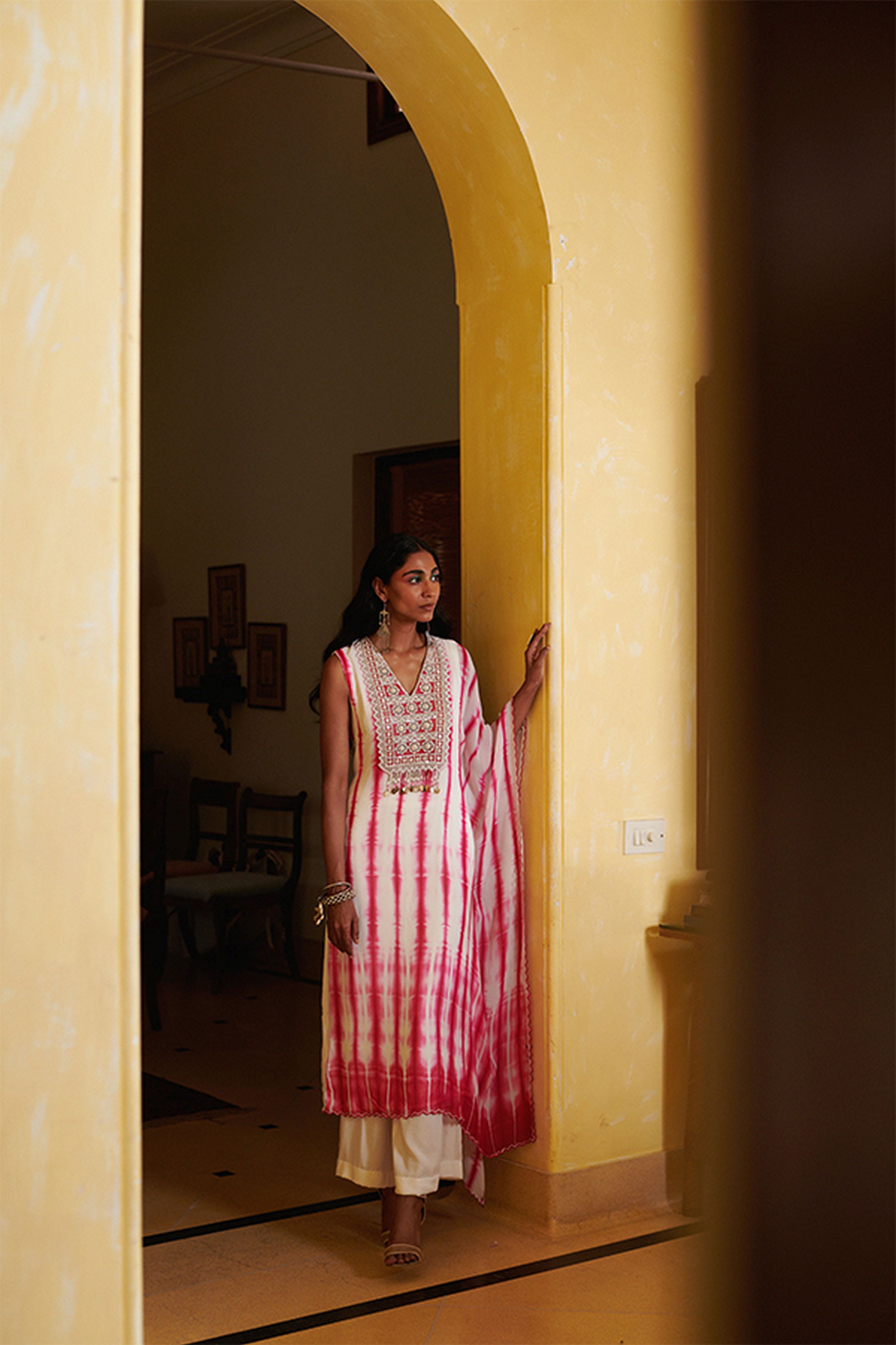 Pink & White Kaftan Set