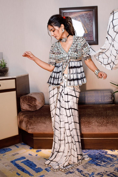 Black Pre Stitched Saree Set