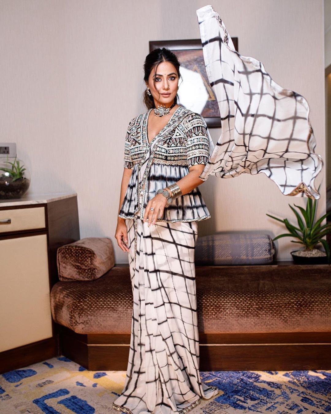 Black Pre Stitched Saree Set