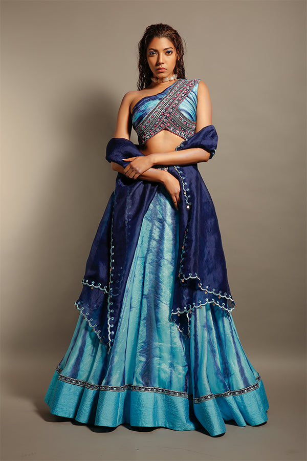 Blue Tie & Dye Lehenga Set