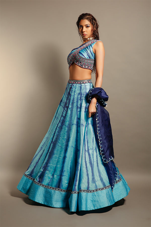 Blue Tie & Dye Lehenga Set