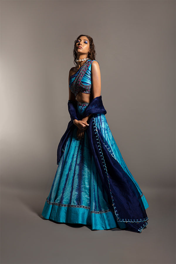 Blue Tie & Dye Lehenga Set