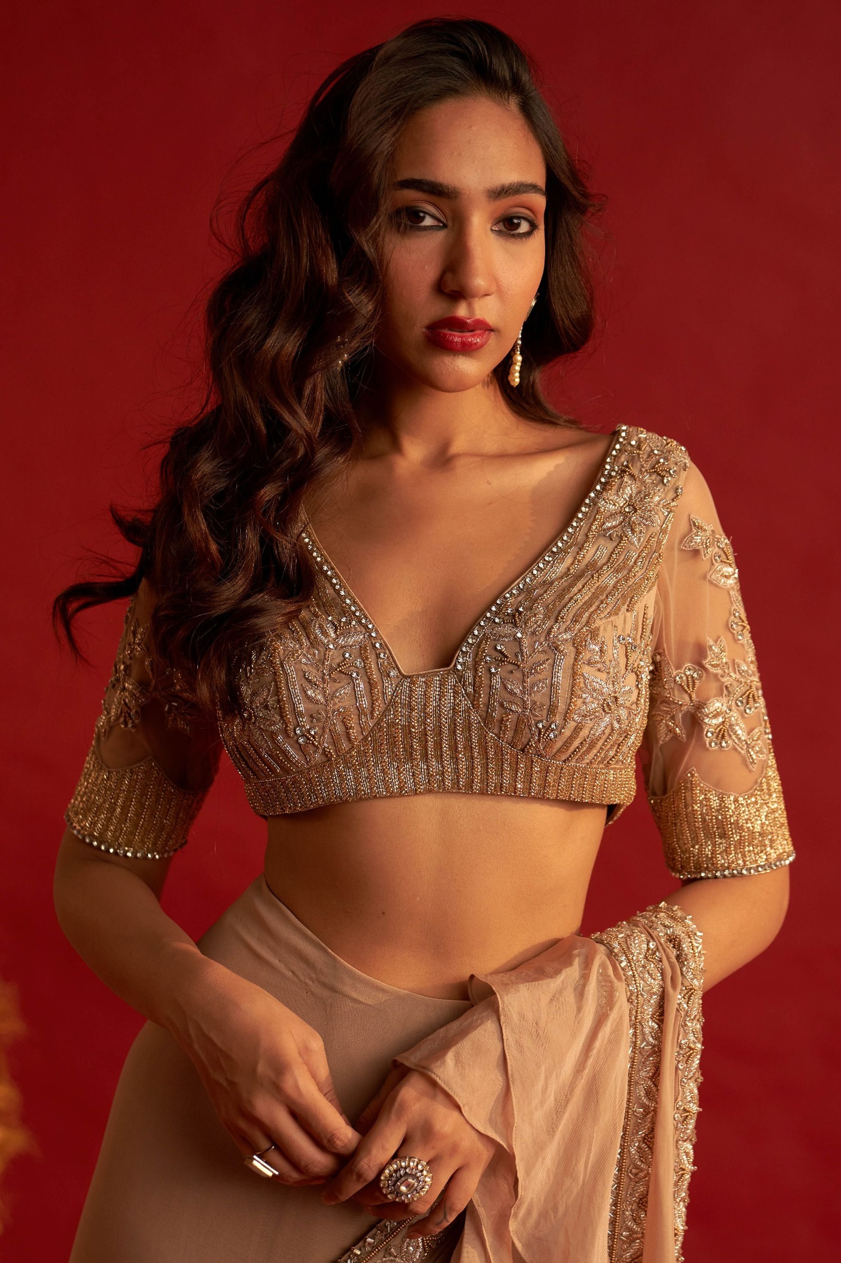 Gilt Ruffle Pre Stitched Saree