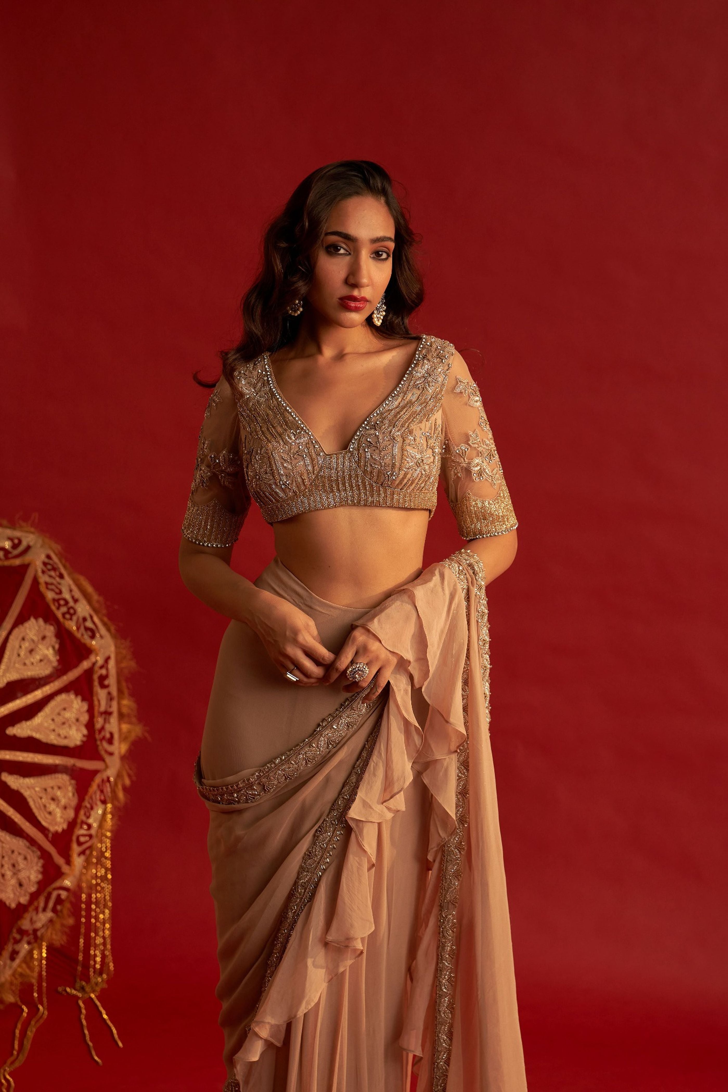 Gilt Ruffle Pre Stitched Saree