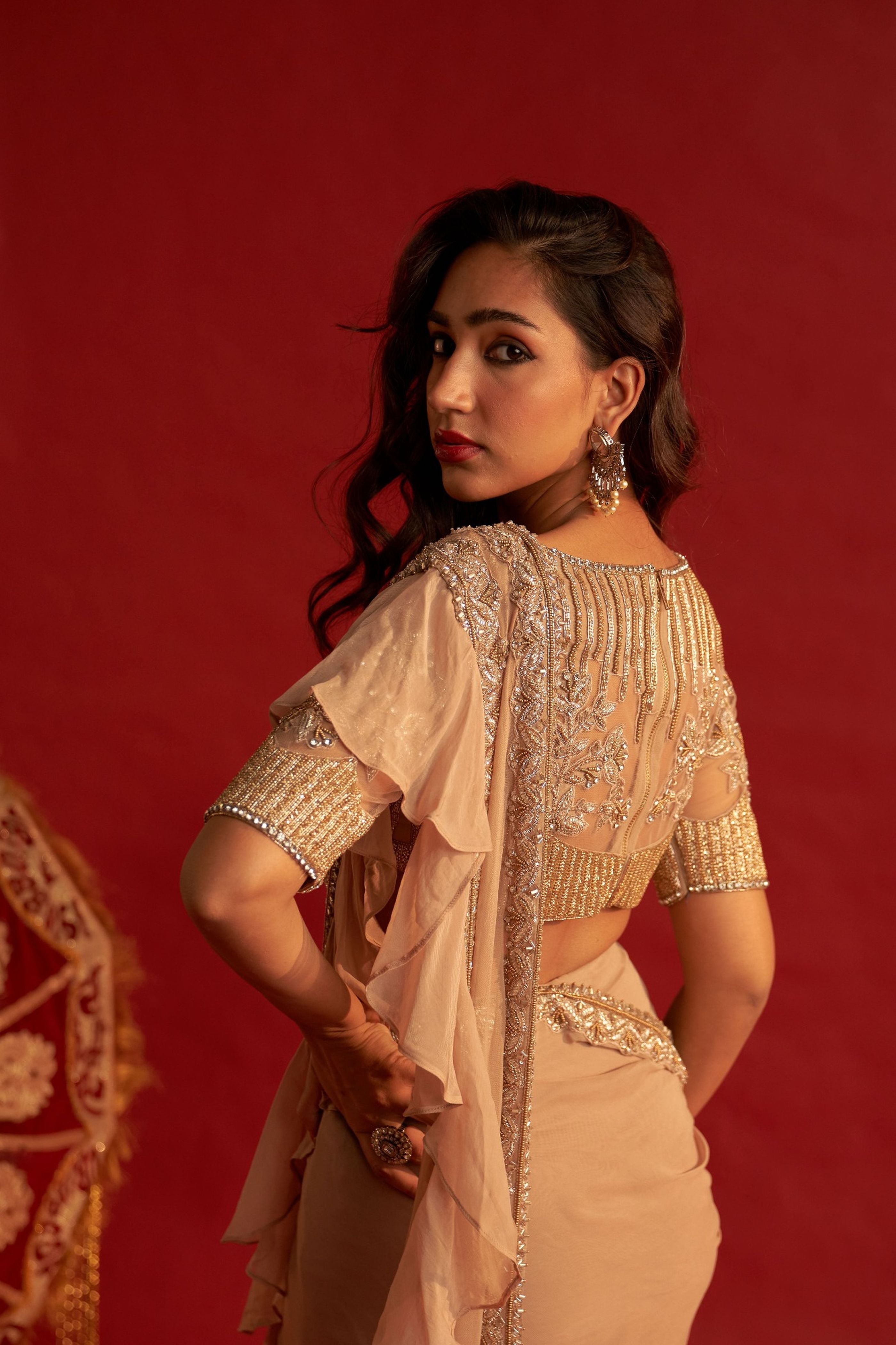 Gilt Ruffle Pre Stitched Saree