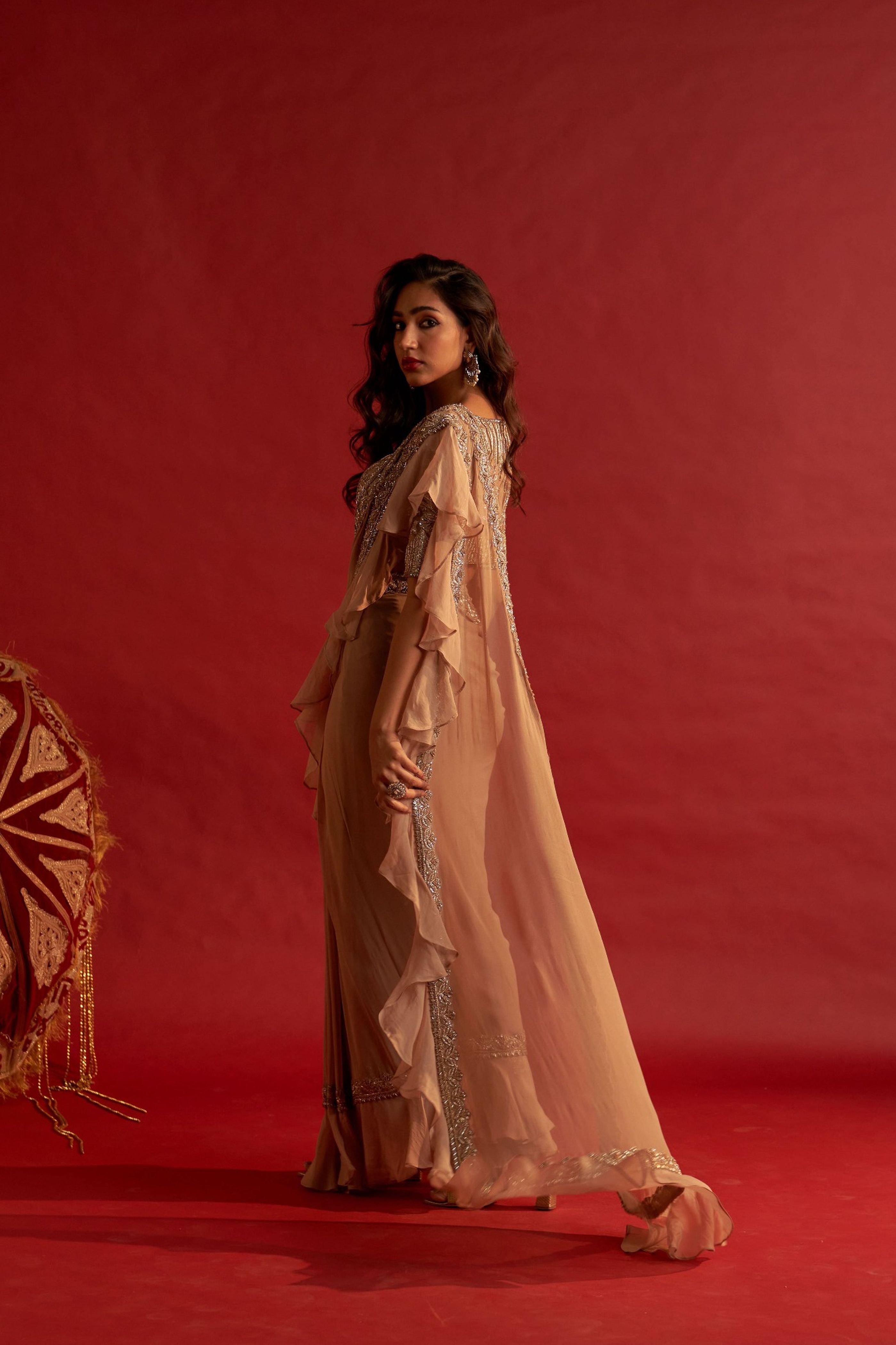 Gilt Ruffle Pre Stitched Saree