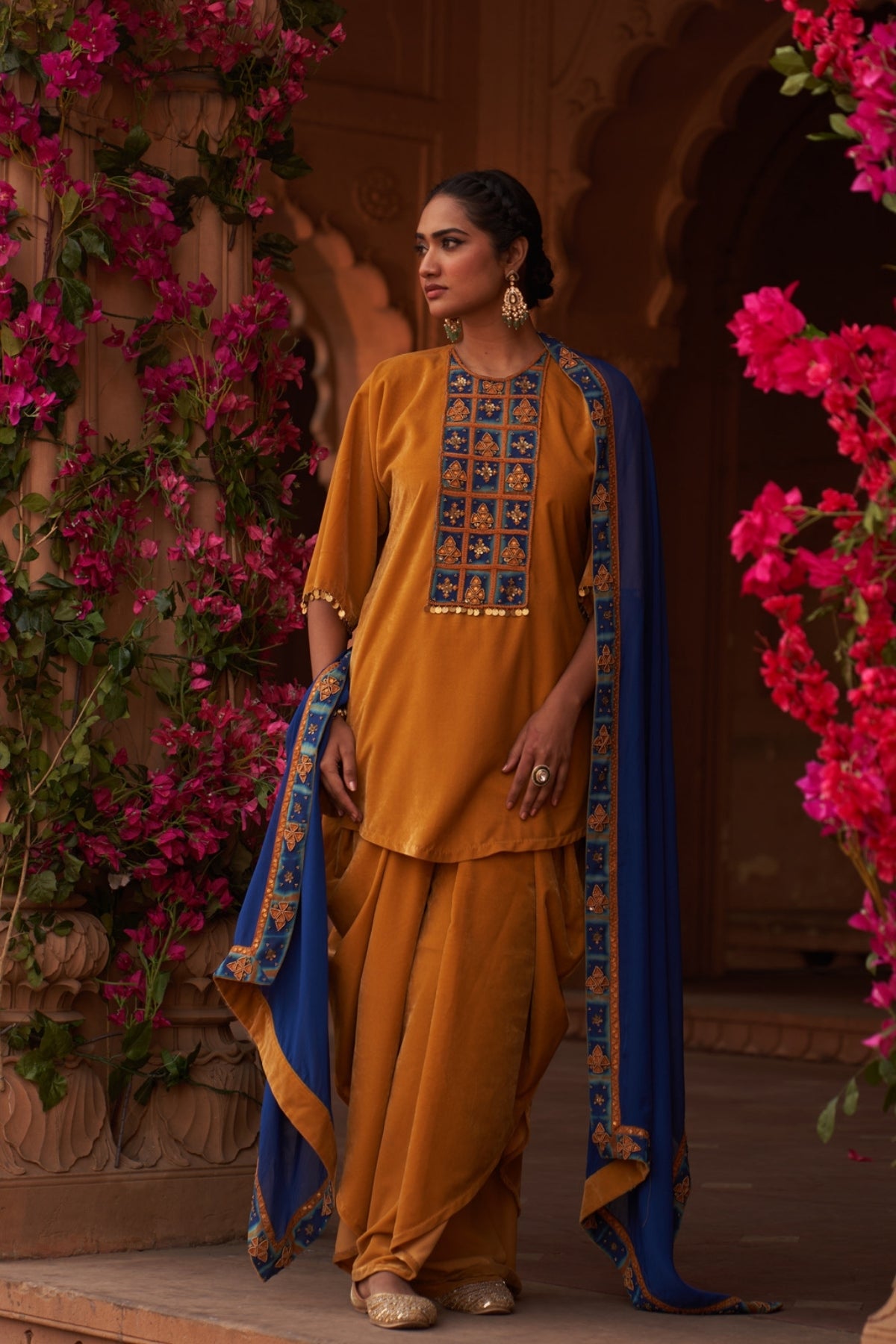 Rabiya kachhi haldi short kurta and draped salwar set