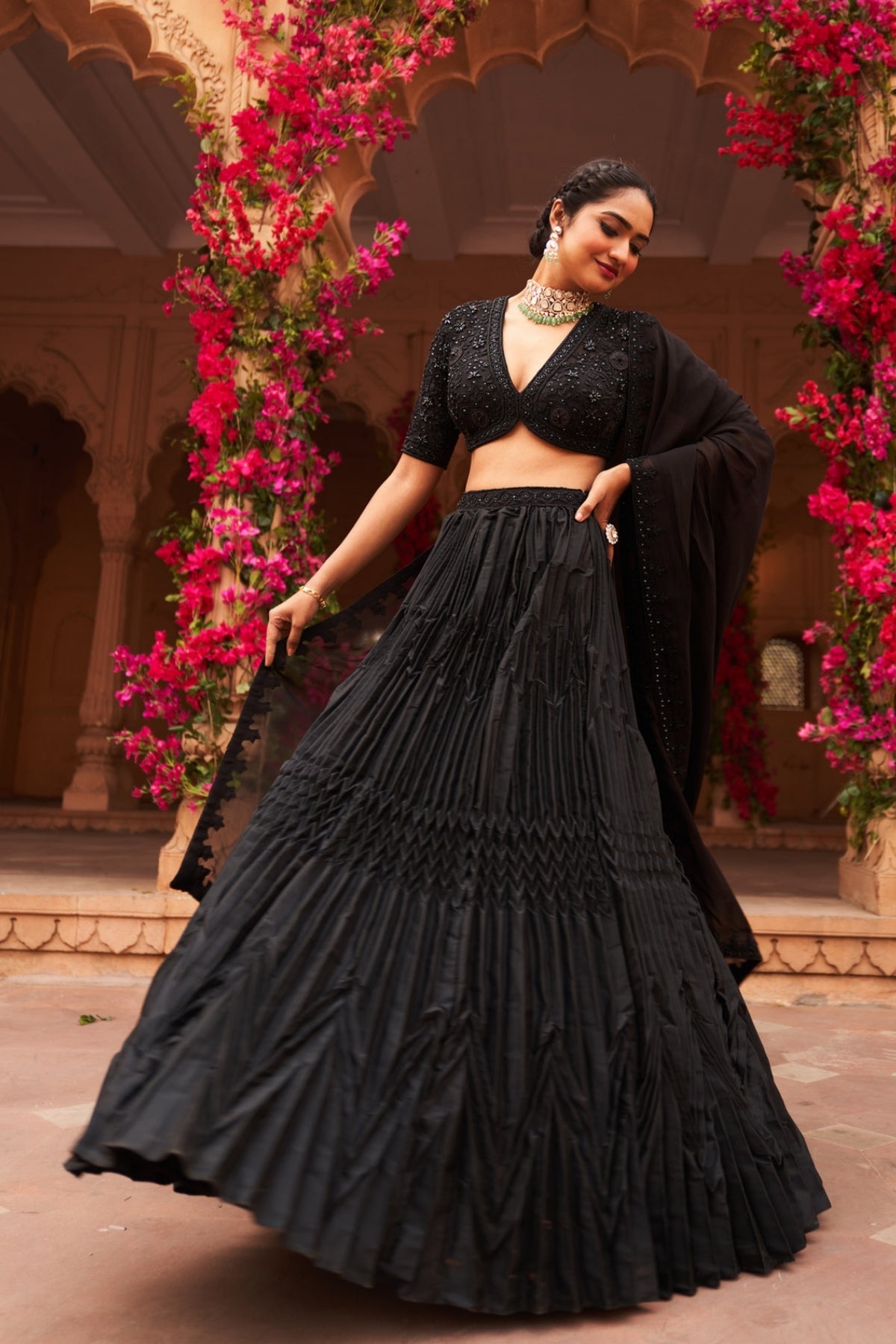 Syah pleated lehenga set