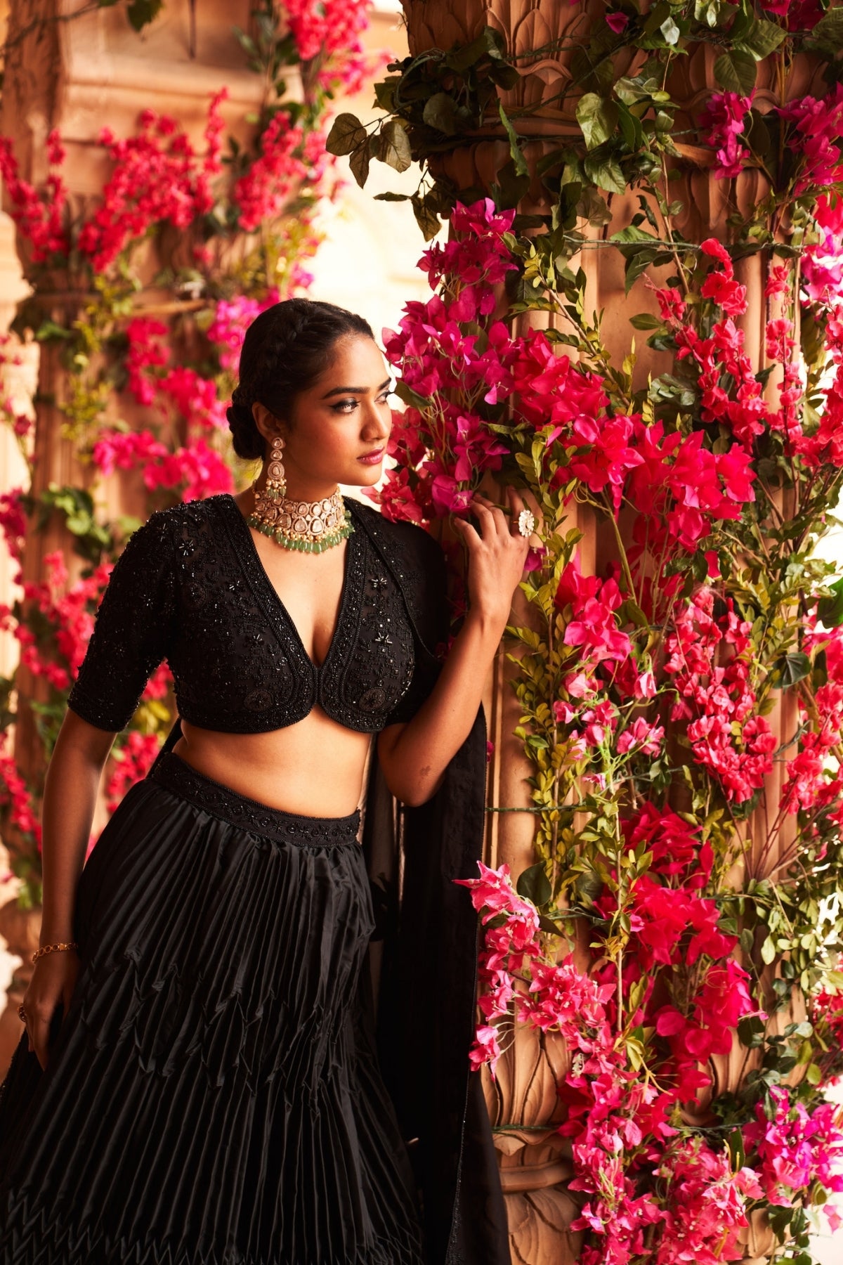 Syah pleated lehenga set